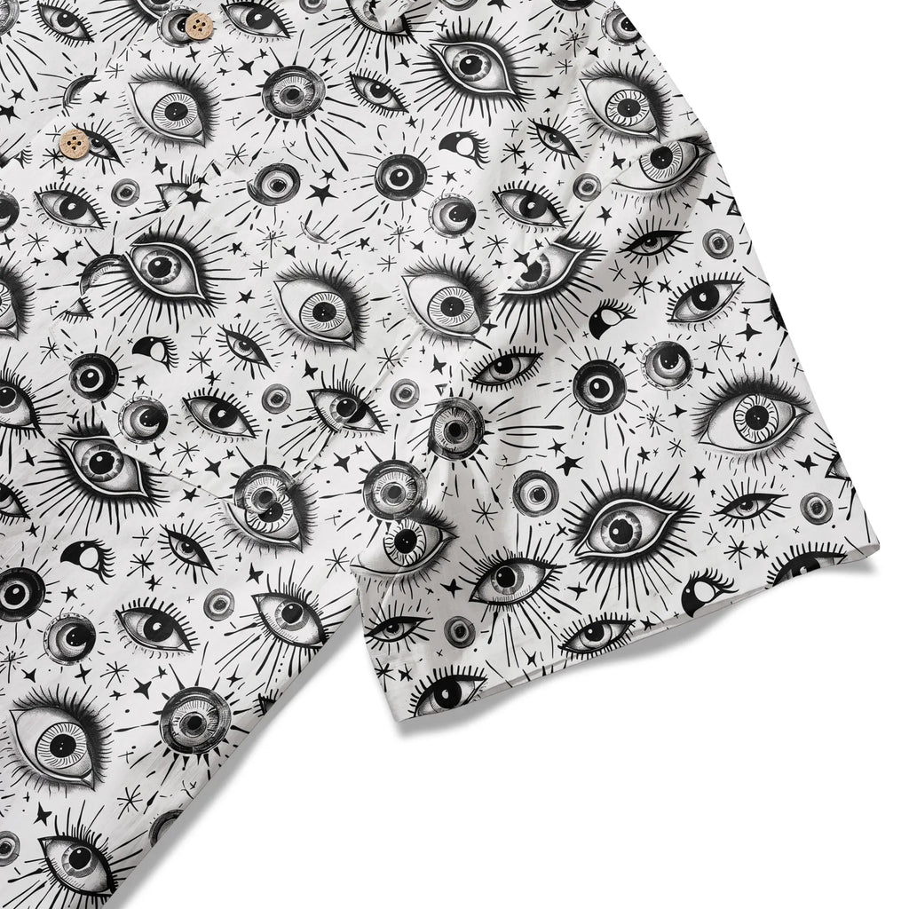 LeosWare® Men's Hawaiian Shirt Short Sleeve Button-up 100% Cotton White Aloha Starlight Eye Array By Ann