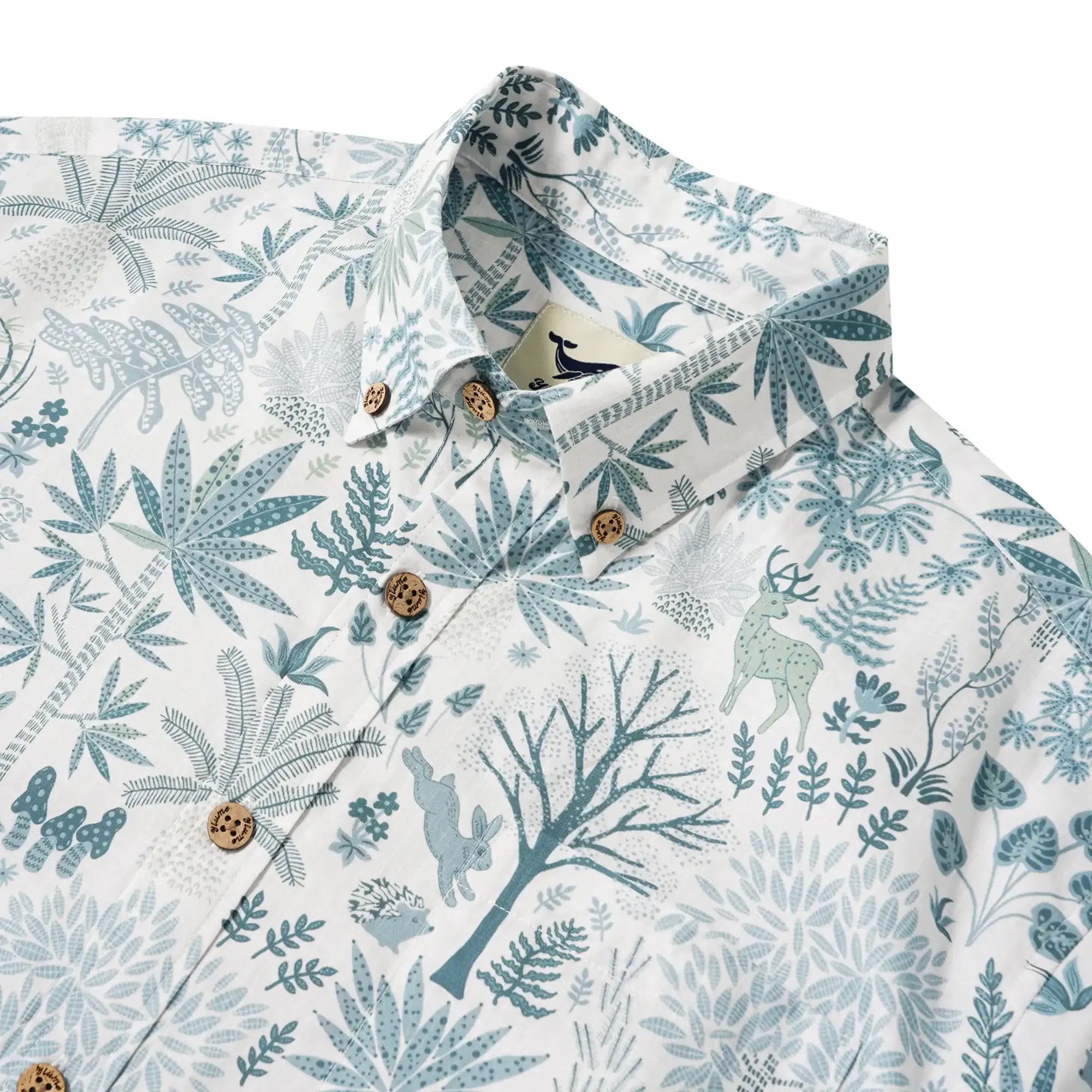 Men's Hawaiian Shirt Short Sleeve Button-down 100% Cotton Blue Aloha Whispering Forest Tales By Cigar
