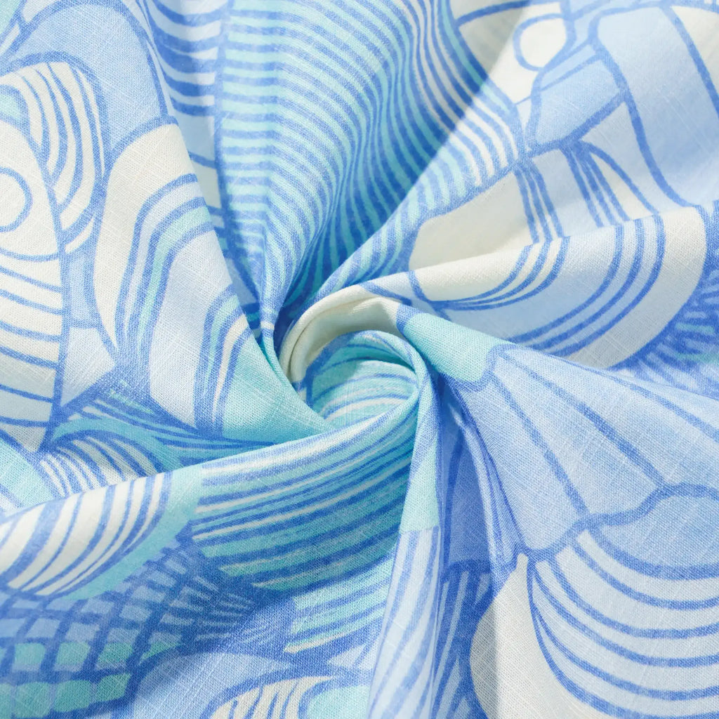 Men's Hawaiian Shirt Short Sleeve Camp Collar 100% Cotton Blue Aloha Lost In Seashells By Roochita Chachra