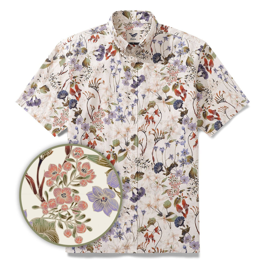 1930s Hawaiian Shirt For Men Wildflowers Print Cotton Short Sleeve Aloha Shirt Australian Wildflower By Eloise