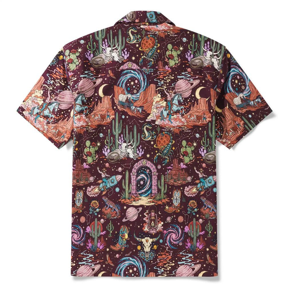 Men's Hawaiian Shirt Short Sleeve Camp Collar 100% Cotton Red Aloha Western Stardust - Red By Mo