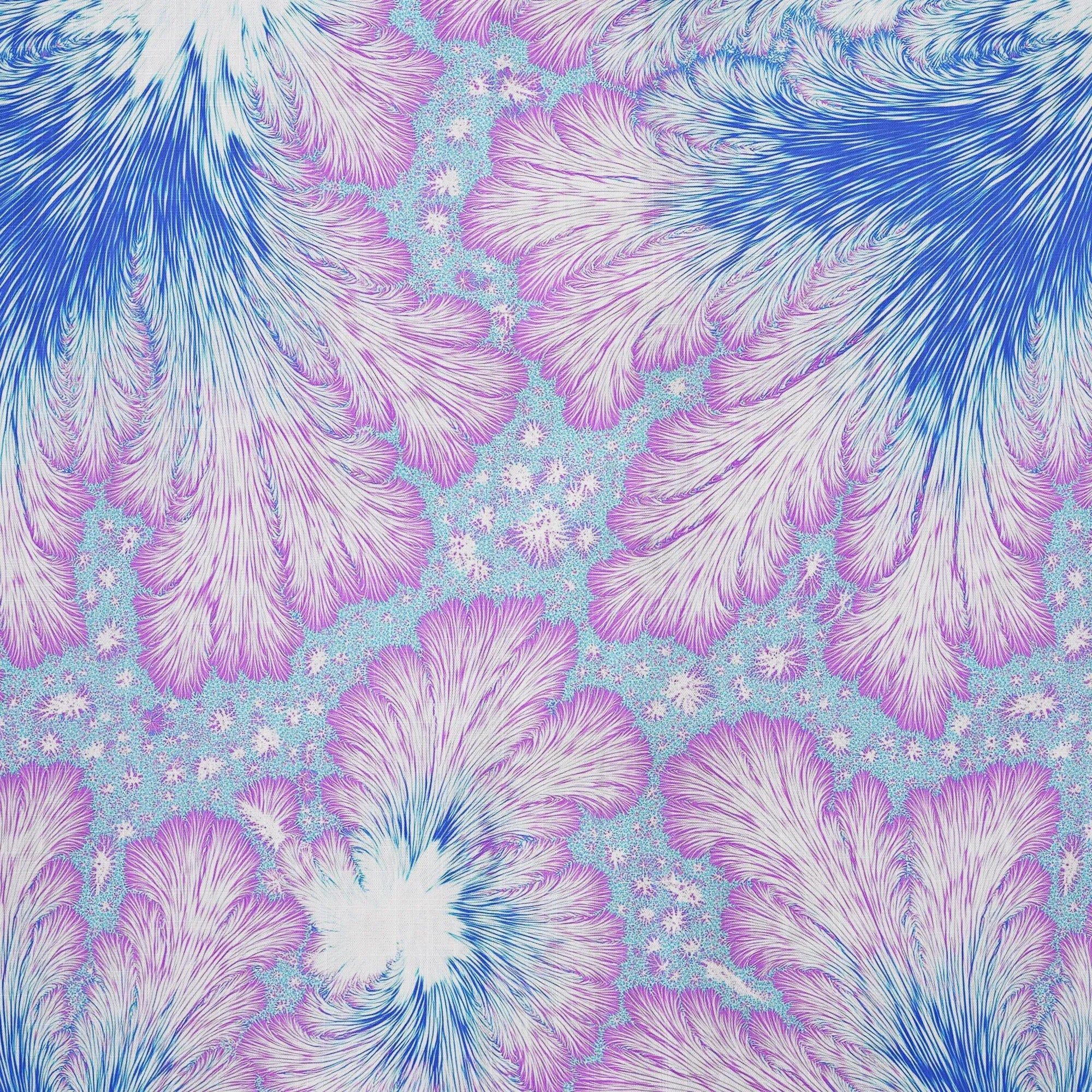 Chemise hawaïenne pour homme LeosWare® à manches courtes, boutonnée 100 % coton, violette Aloha, plumage bleu violet en flamme fractale par Ann