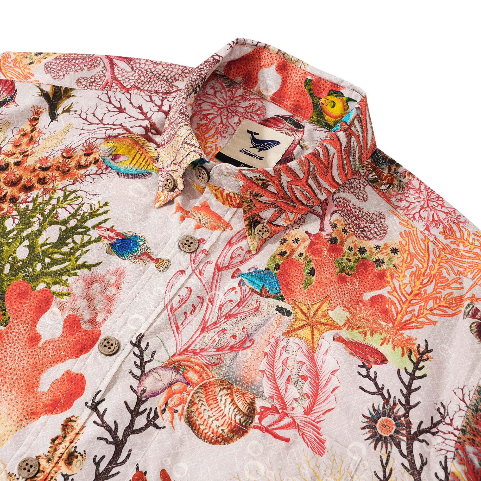 Men's Hawaiian Shirt Short Sleeve Button-down 100% Cotton Beige Aloha Marine Fantasia By Yakima