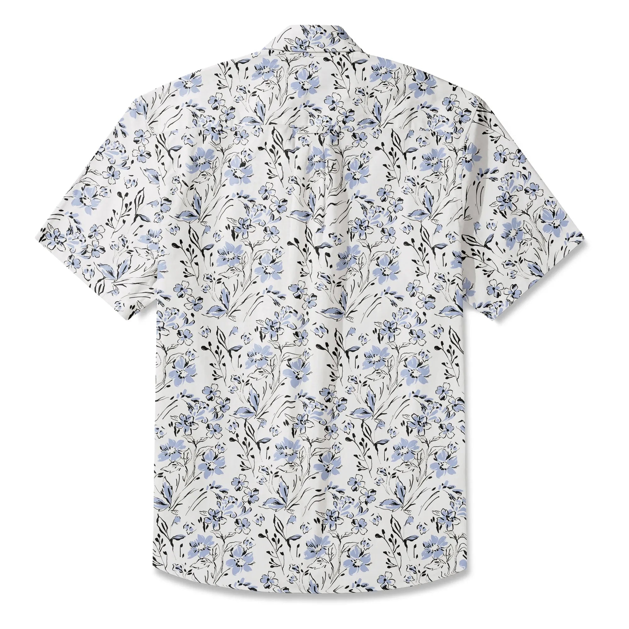 LeosWare® Men's Hawaiian Shirt Short Sleeve Button-up 100% Cotton Blue Aloha Graceful Sky Flowers By Huan huan