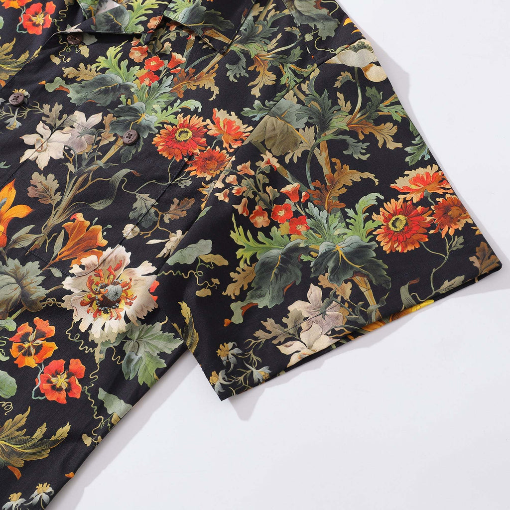 100% Cotton Hawaiian Shirt For Men Romantic Garden Camp Collar Shirt By Sherry
