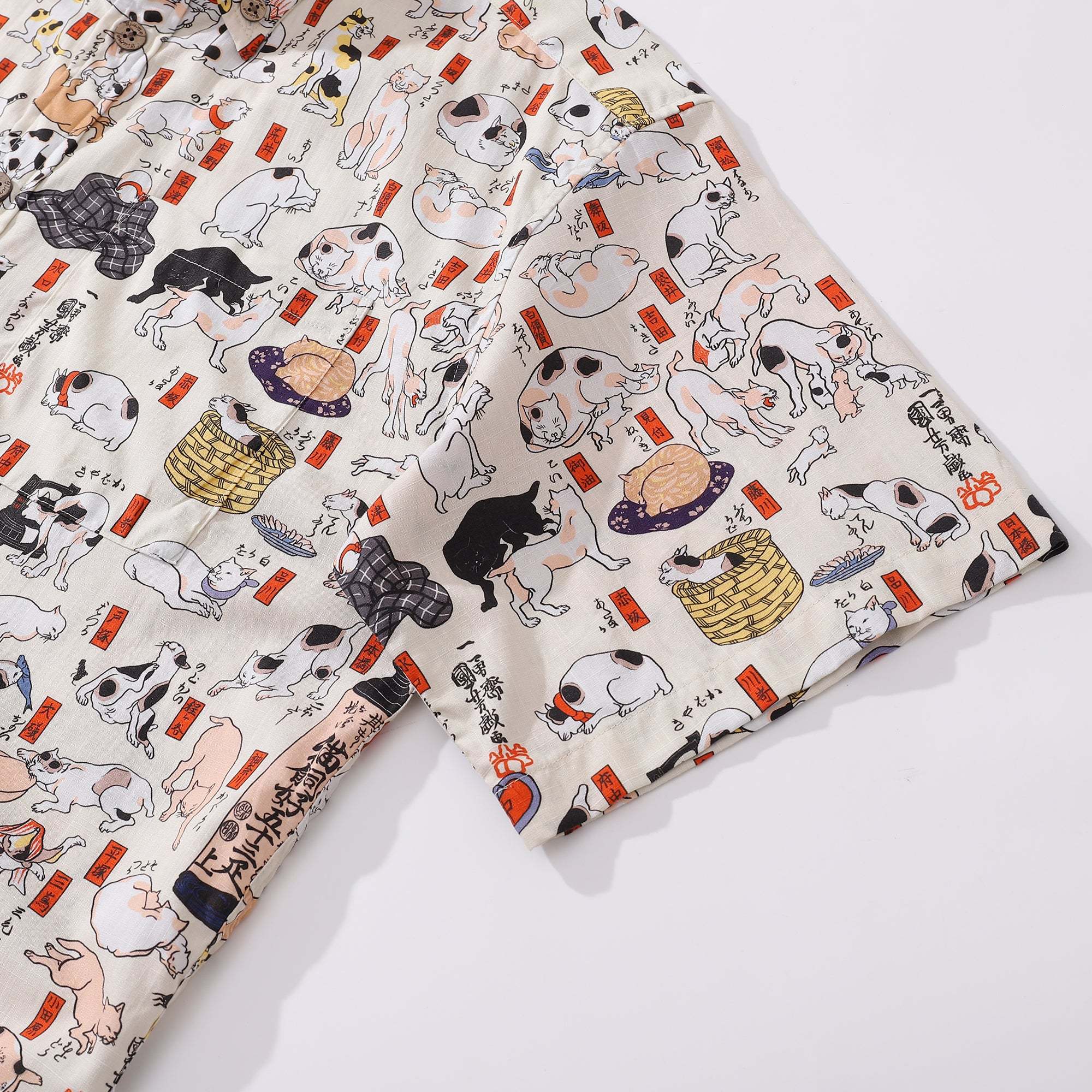 Cotton Hawaiian Shirt For Men Cat Button-down Shirt Short Sleeve Aloha Shirt Tokaido 53 Station Cats By Yakima