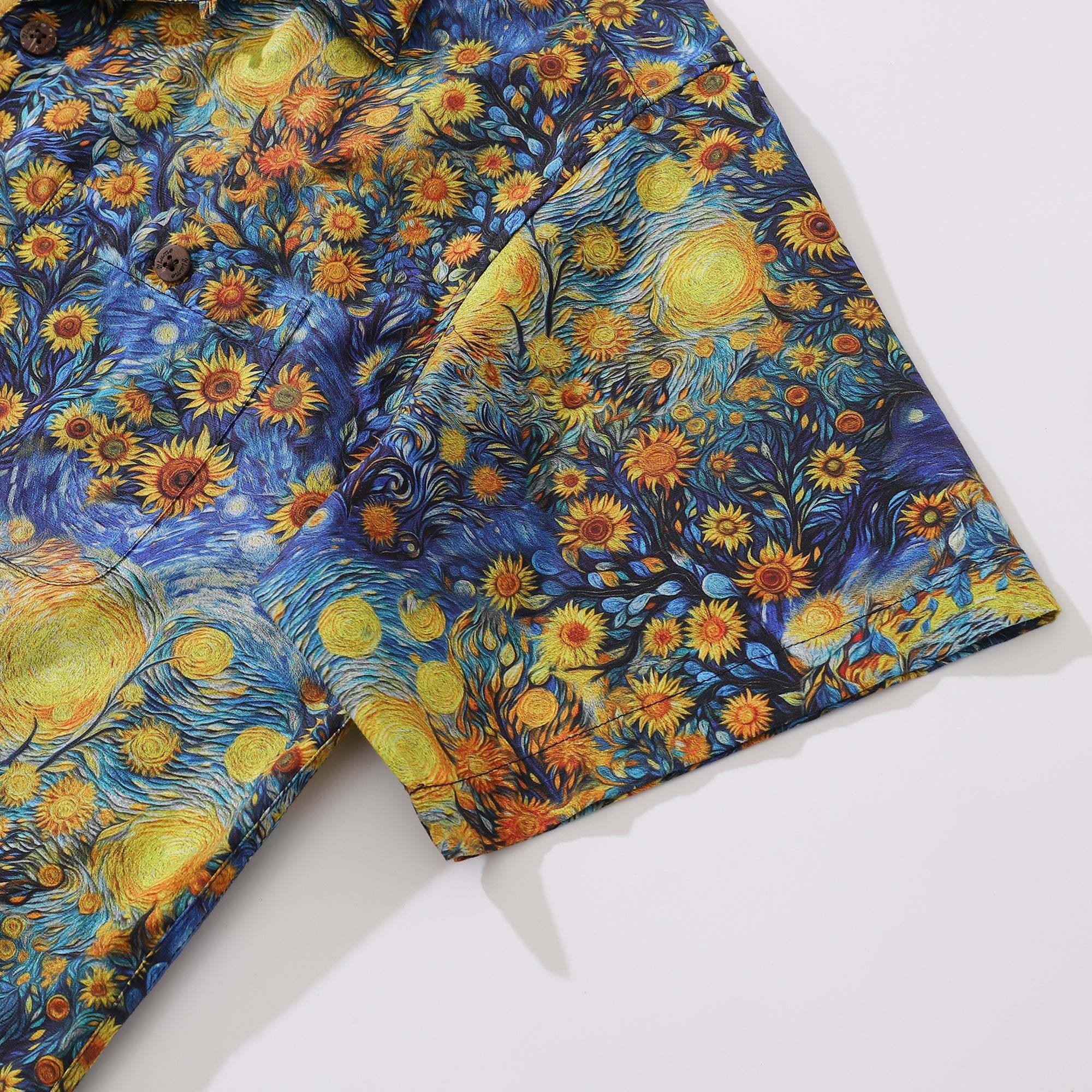 Chemise hawaïenne vintage des années 1960 pour homme Chemise Tournesol Van Gogh 100 % coton Chemise à col camp par Yakima