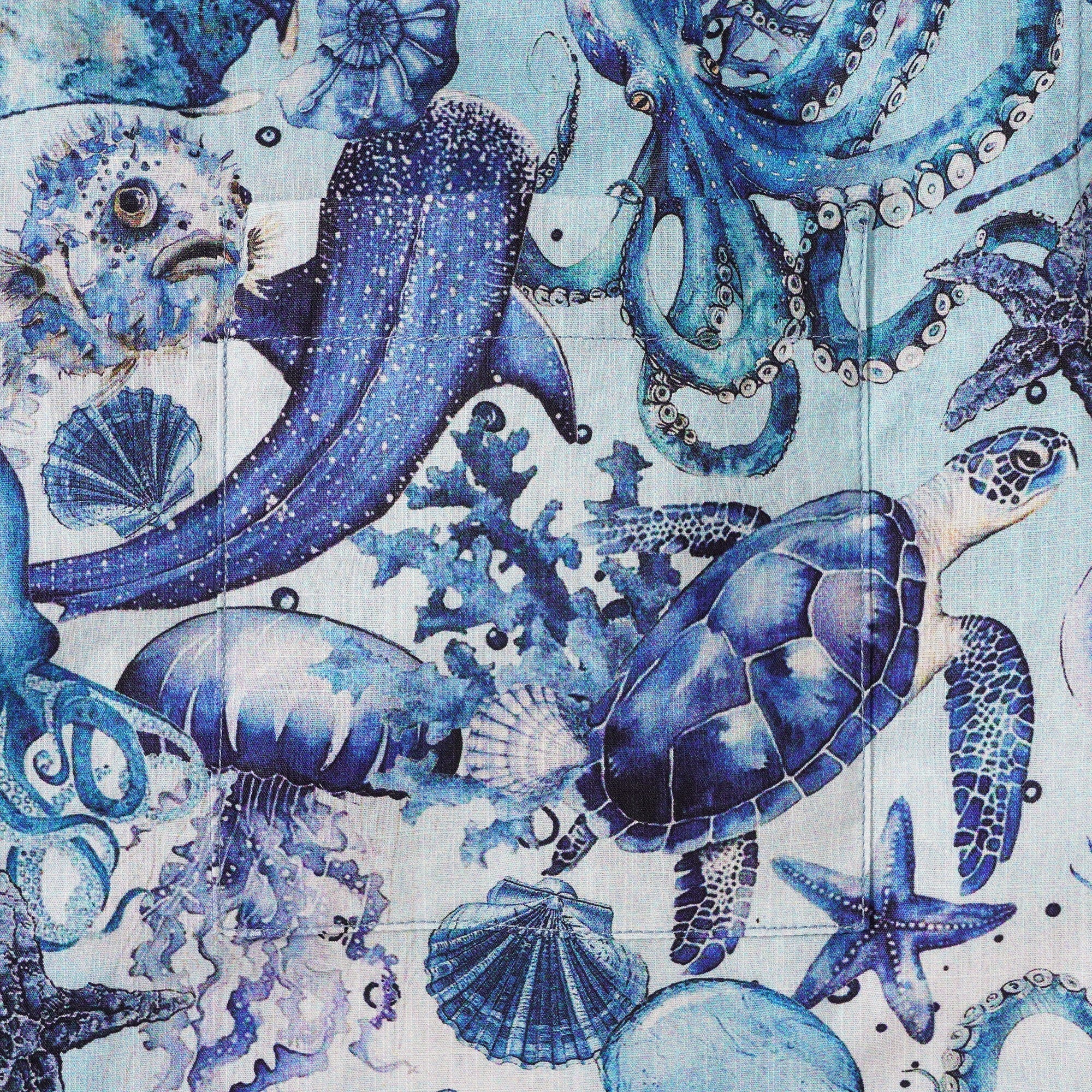 Men's Hawaiian Shirt Short Sleeve Button-down 100% Cotton Blue Aloha Watercolor Ocean By Yakima