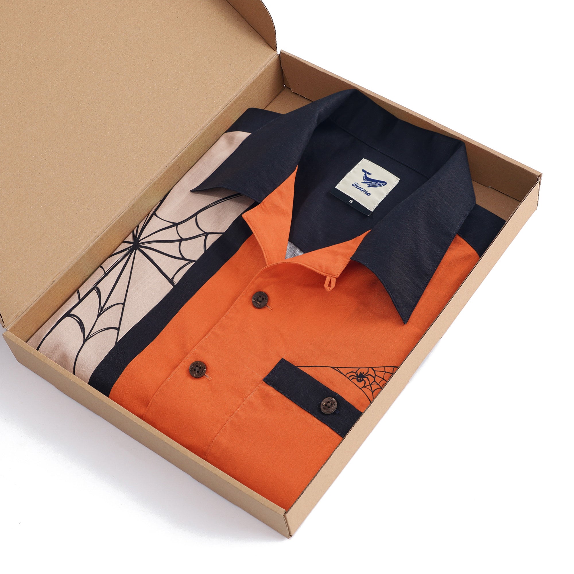 Men's Hawaiian Bowling Shirt Short Sleeve Halloween Camp Collar 100% Cotton Spider Pumpkin Lantern Shirt By Zeke