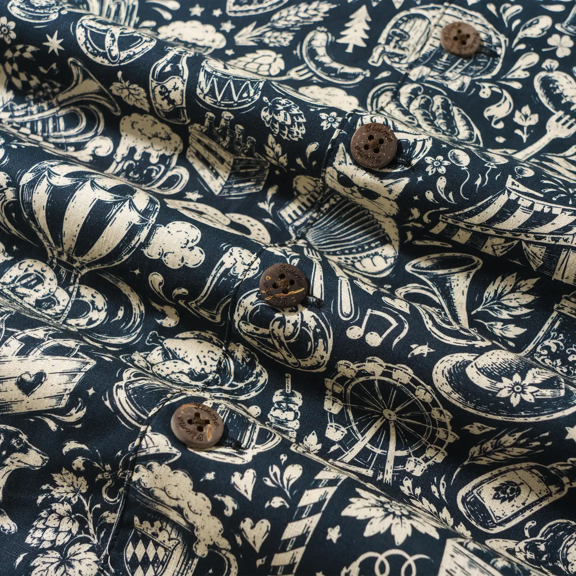 Men's Hawaiian Shirt Short Sleeve Camp Collar 100% Cotton Blue Aloha Vintage Beer Festival Cheer - Blue By Cigar