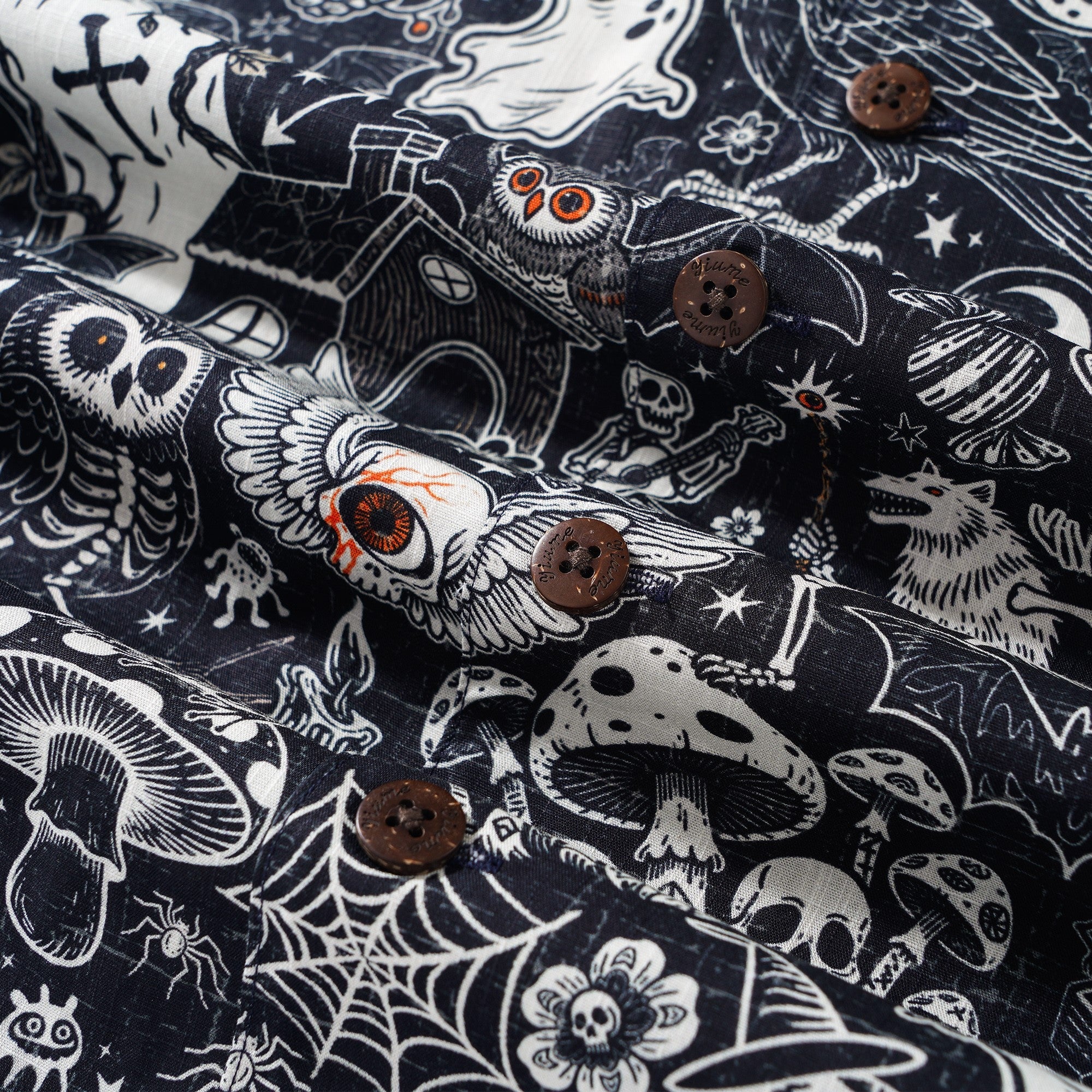 Men's Halloween Shirt Skull Hawaiian Shirt Short Sleeve Camp Collar 100% Cotton Black Halloween Bash By Mo