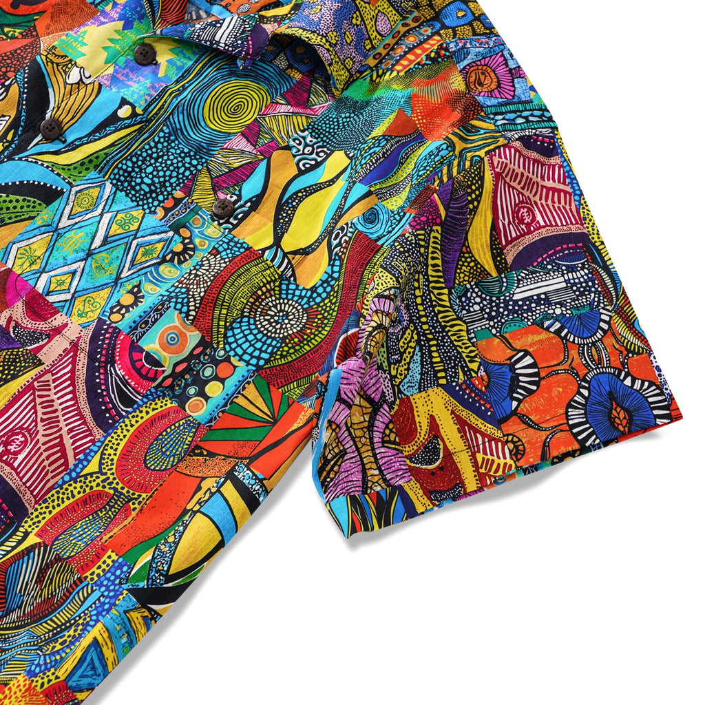 Men's Hawaiian Shirt African Print Shirt 100% Cotton Short Sleeve Camp Collar Aloha Savanna Rhythm By Mo