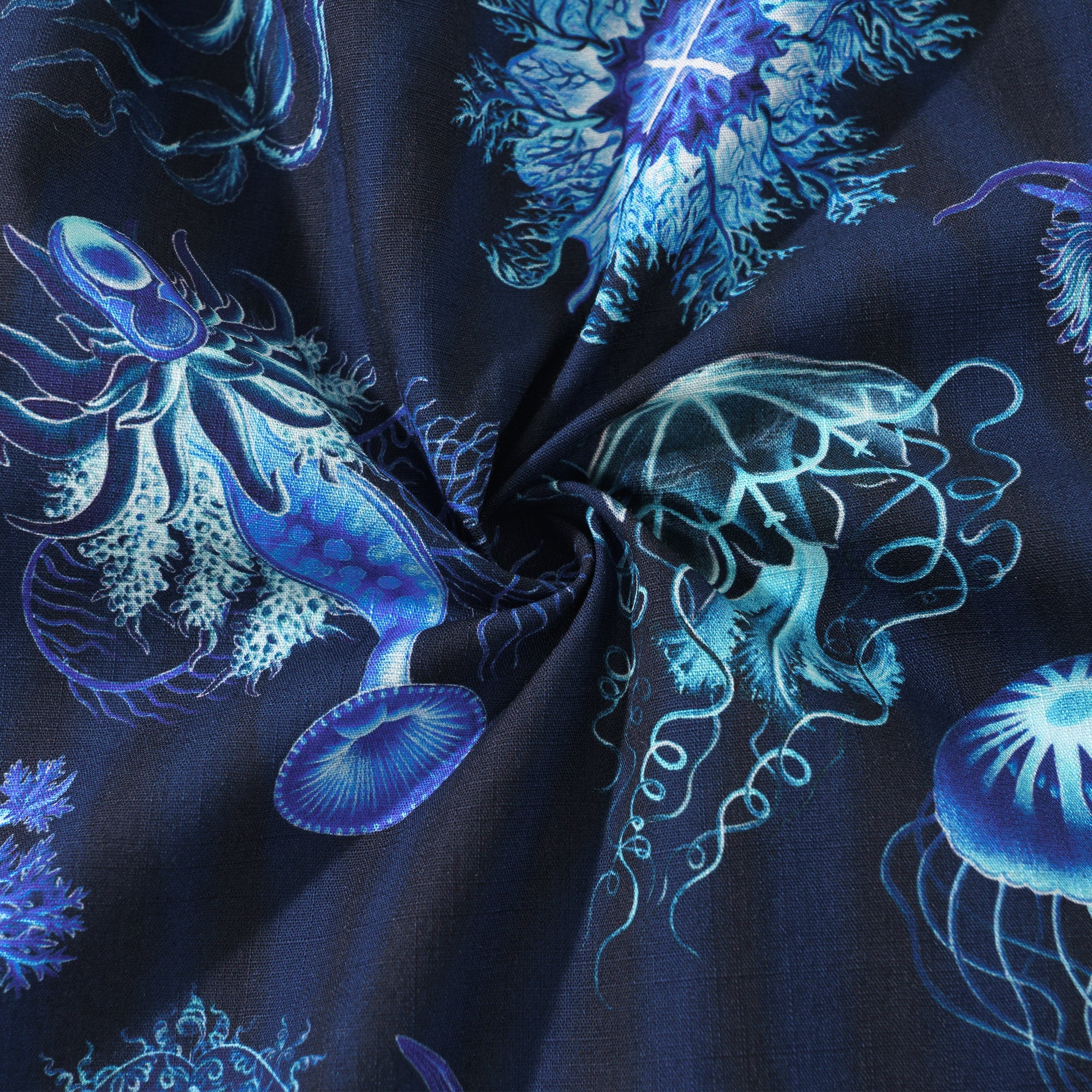 Symphony of the Deep Blue 100% Cotton Men's Short Sleeve Button-down Shirt Blue Aloha Hawaiian By Susie