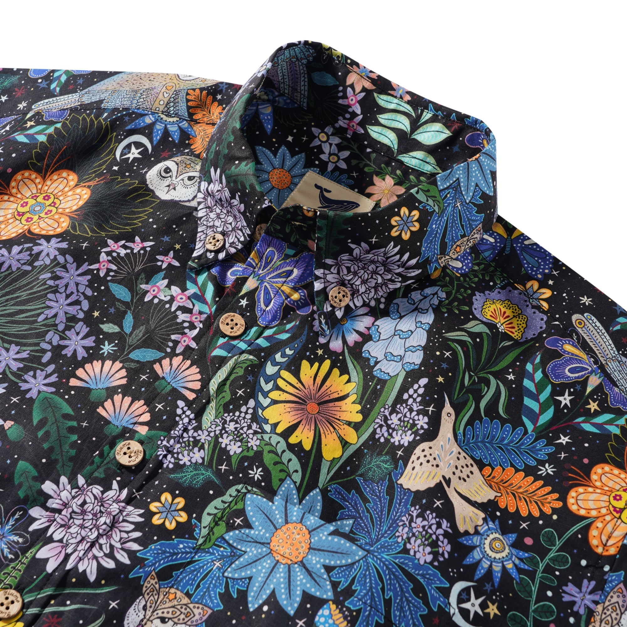 Men's Hawaiian Shirt Short Sleeve Button-down 100% Cotton Beige Aloha Owl's Secret Garden By Huan huan