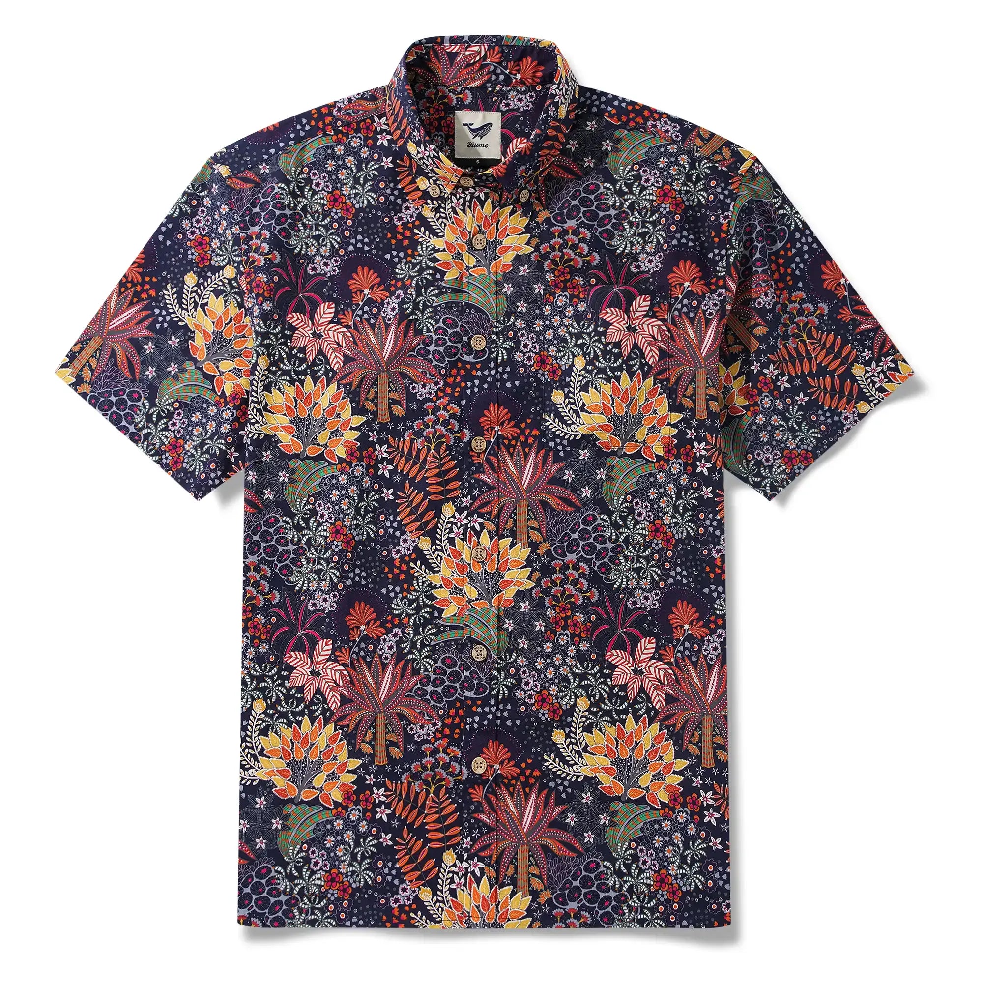 1950s Tropical Hawaiian Shirt For Men Print Short Sleeve 100% Cotton Red Shirt Aloha Quirky Plants By Sylvia