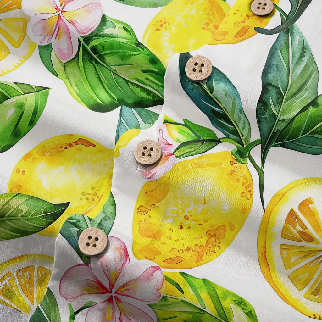 LeosWare® Men's Hawaiian Shirt Short Sleeve Button-up 100% Cotton Yellow Aloha Lemon Summer Essence By Ann