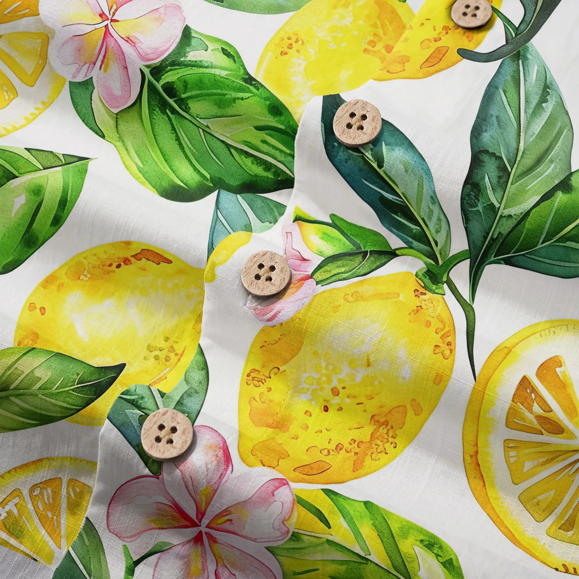 LeosWare® Men's Hawaiian Shirt Short Sleeve Button-up 100% Cotton Yellow Aloha Lemon Summer Essence By Ann