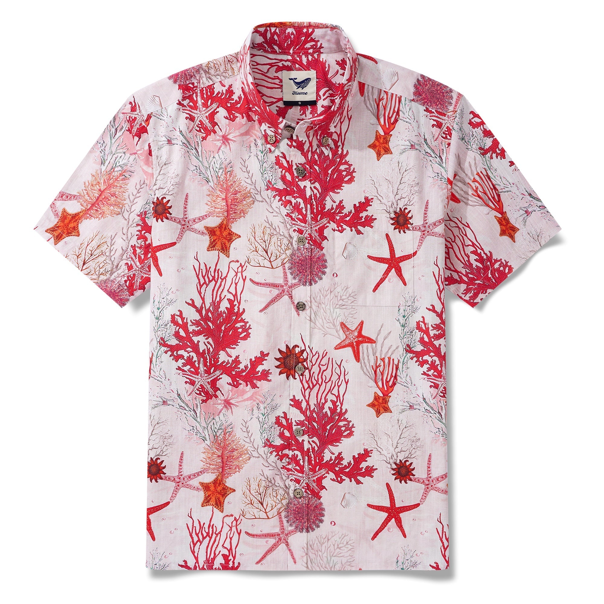 Men's Marine Life Hawaiian Shirt Short Sleeve Button-down 100% Cotton Pink Aloha Coral Reverie By Yakima