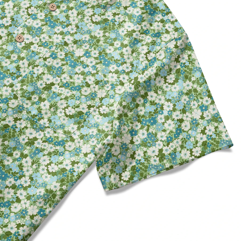 LeosWare® Flower Men's Hawaiian Shirt Short Sleeve Button-up 100% Cotton Green Aloha Fresh Blooms By Ann
