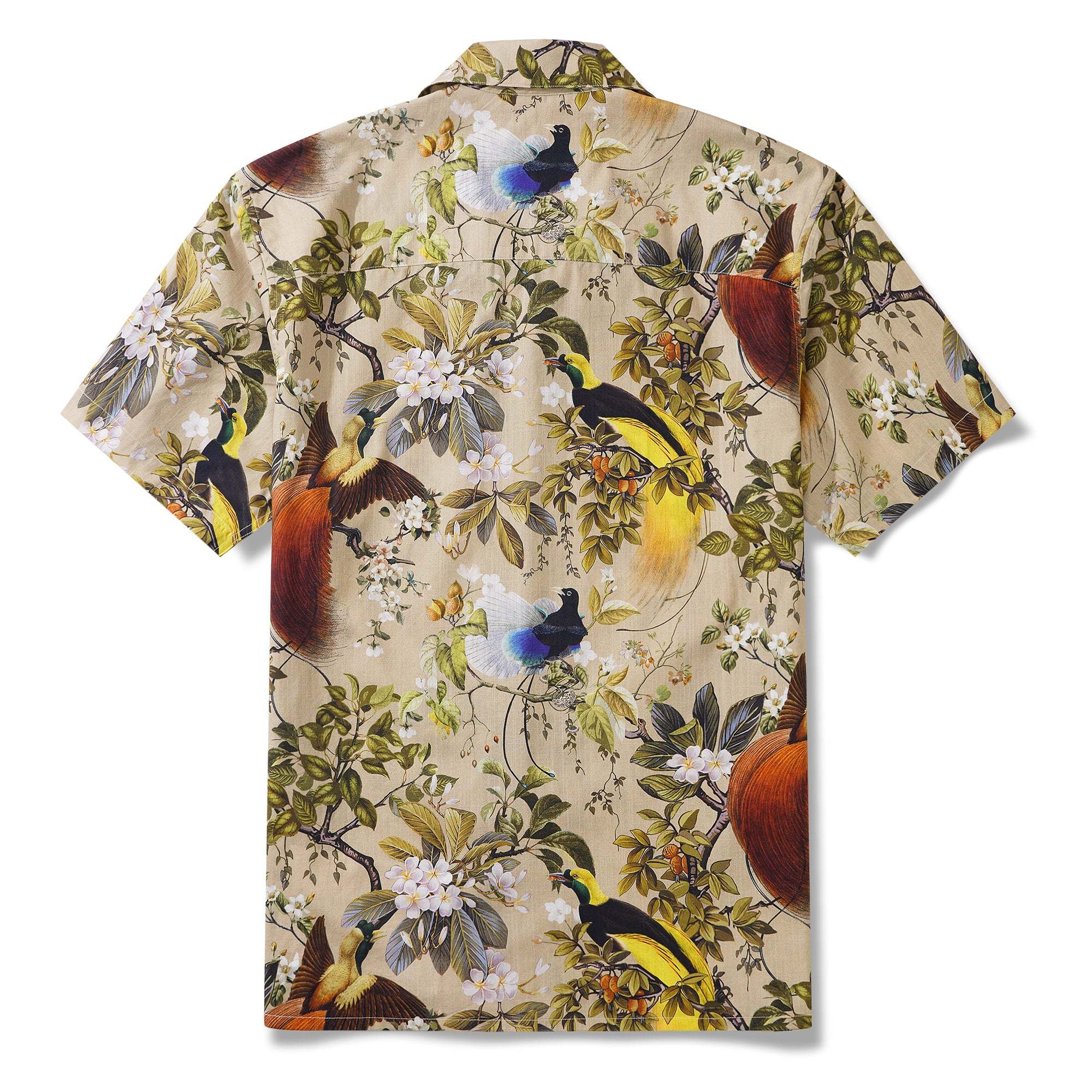 Men's Hawaiian Shirt Short Sleeve Camp Collar 100% Cotton Beige Aloha Shirt By Zeke