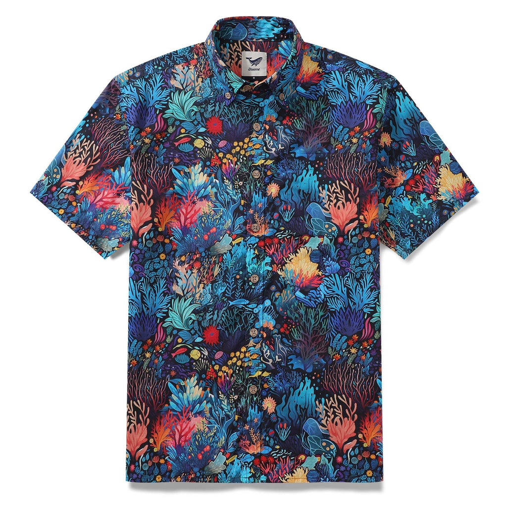 Best Hawaiian Shirt For Men 100% Cotton Blue Short Sleeve Button-down Shirt Marine Plants Shirt By Sun