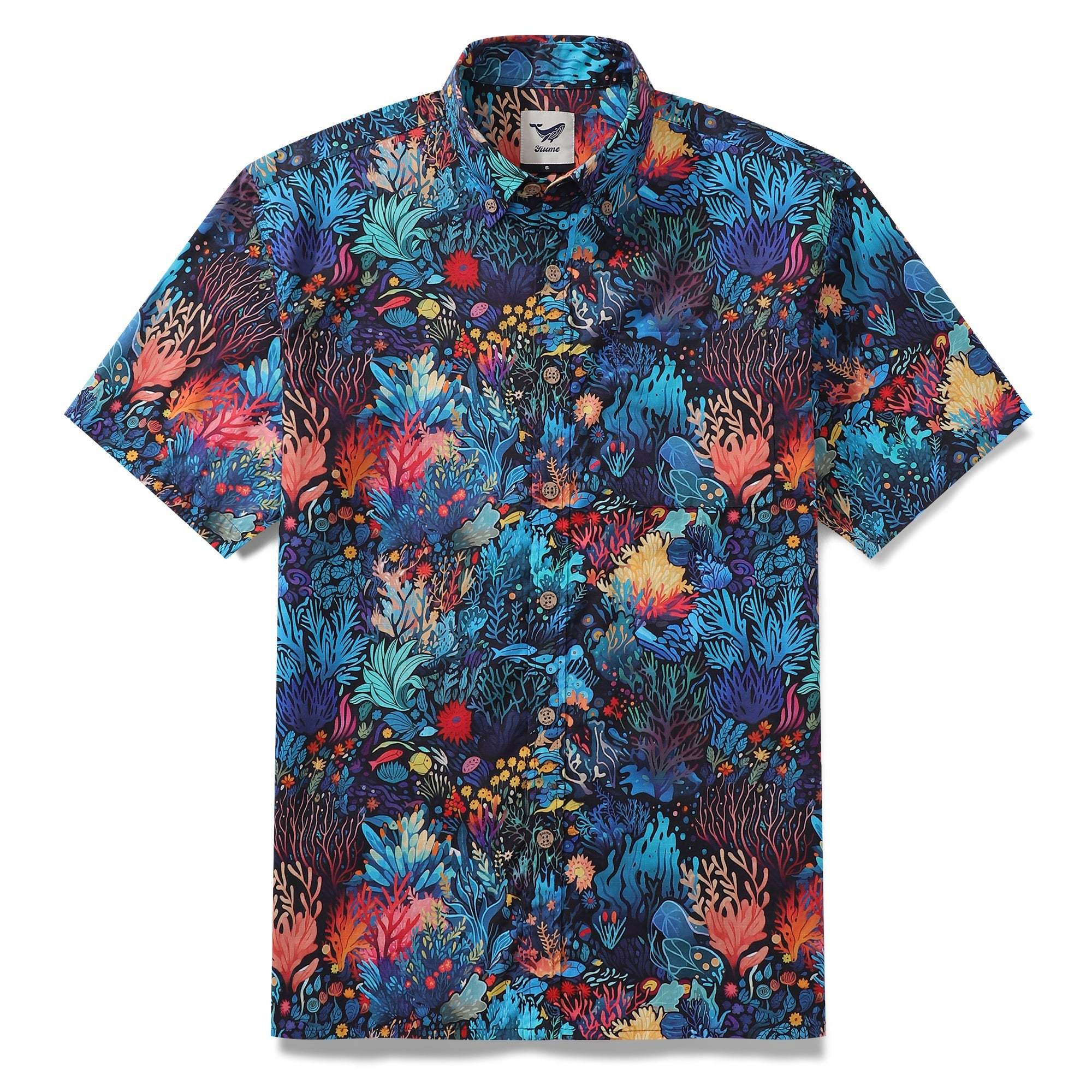 Best Hawaiian Shirt For Men 100% Cotton Blue Short Sleeve Button-down Shirt Marine Plants Shirt By Sun