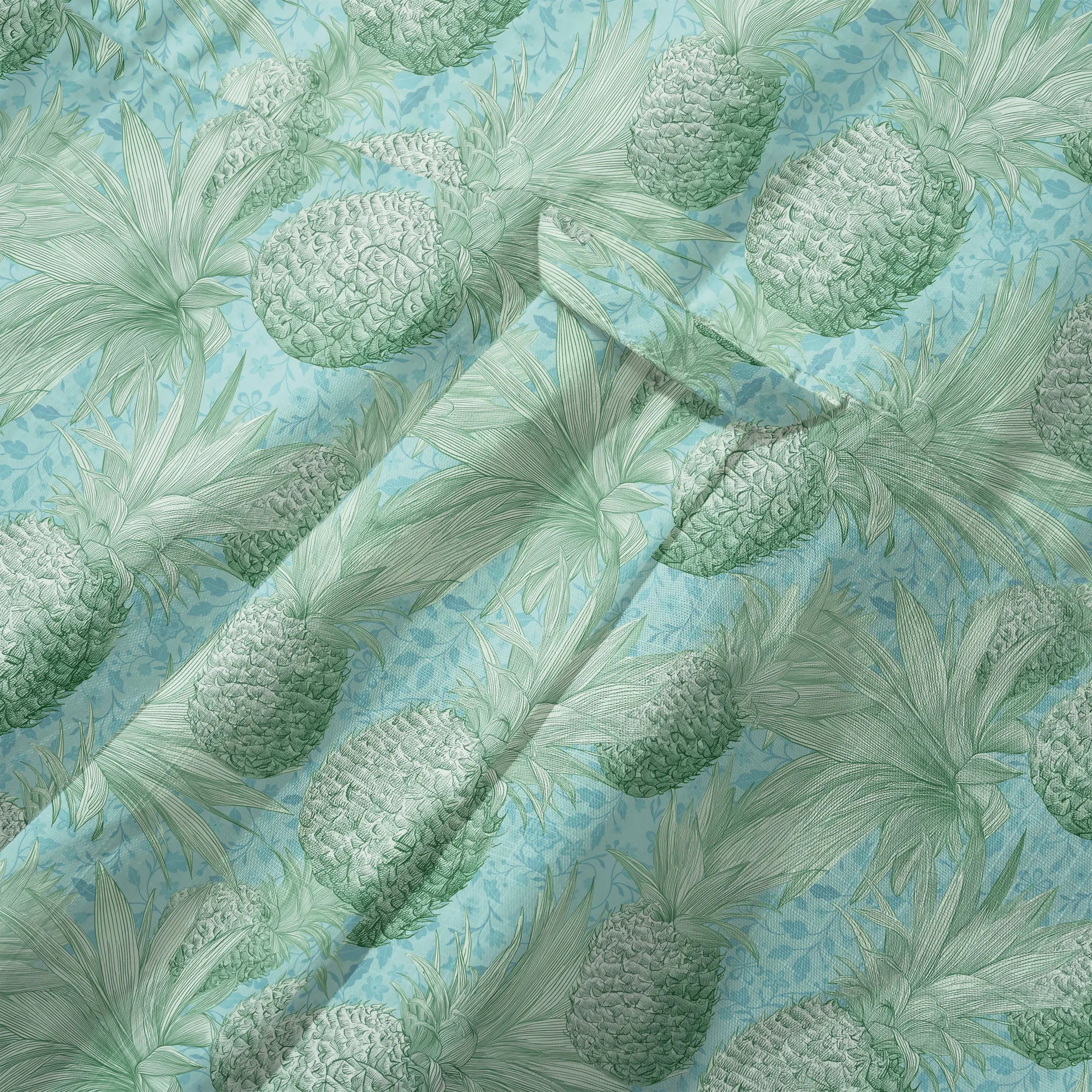 LeosWare® Men's Hawaiian Shirt Short Sleeve Button-up 100% Cotton Green Aloha Mint Green Pineapple Grove By Ann