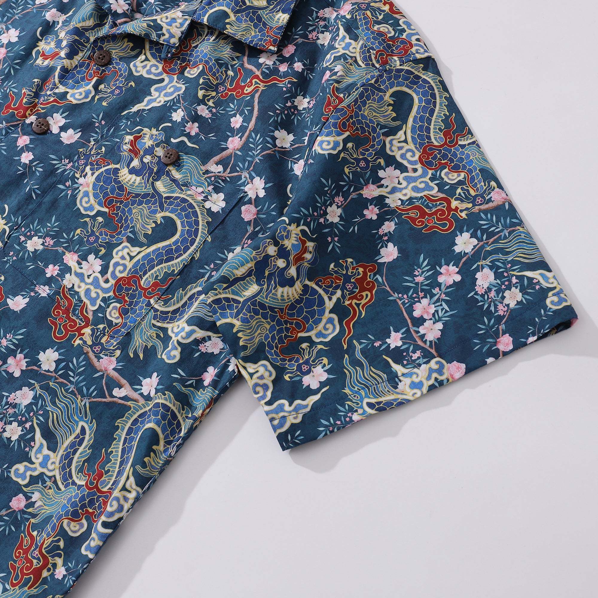 Hawaiian Shirt For Men Dragon Shirt Floral Rhythm Print Shirt Camp Collar 100% Cotton Dragon's Floral Rhythm By Mo