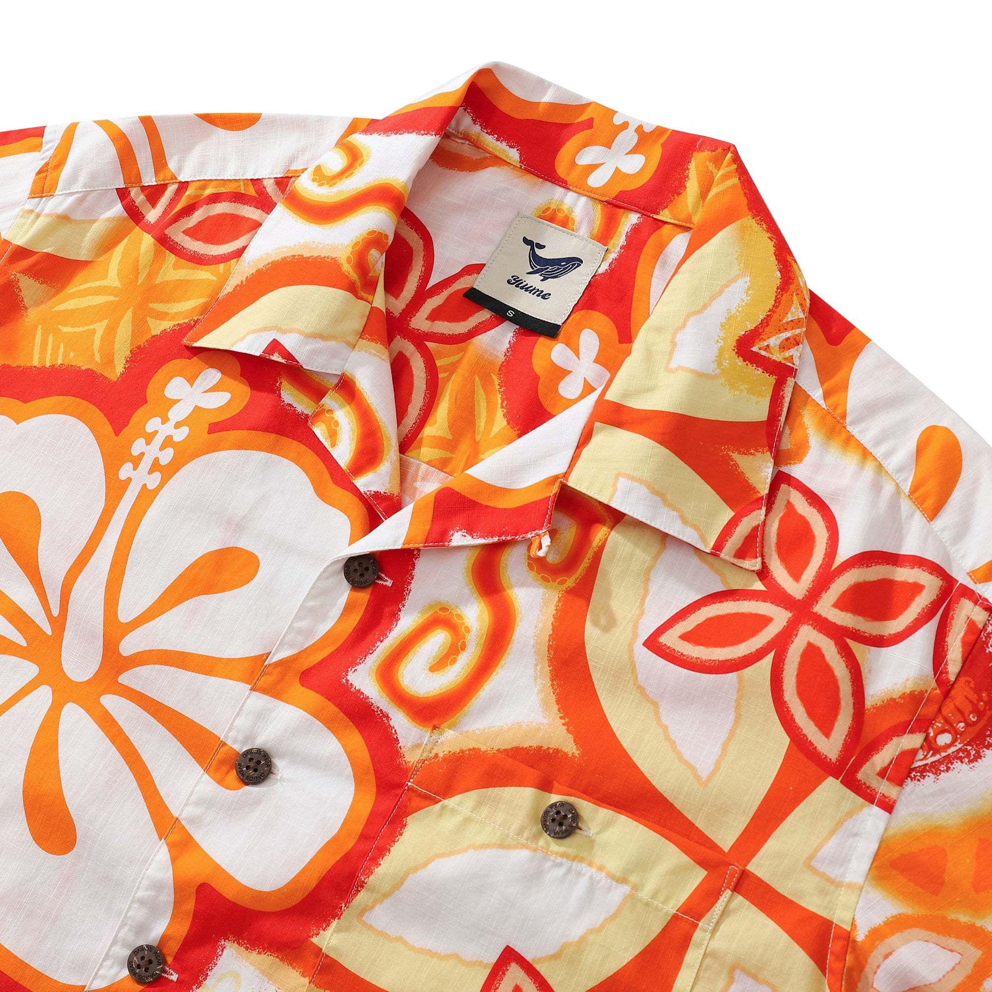 Yiume 1930s Vintage Floral Hawaiian Shirt By TIKIROB Designer Shirt Orange Camp Collar Tiki Shirt