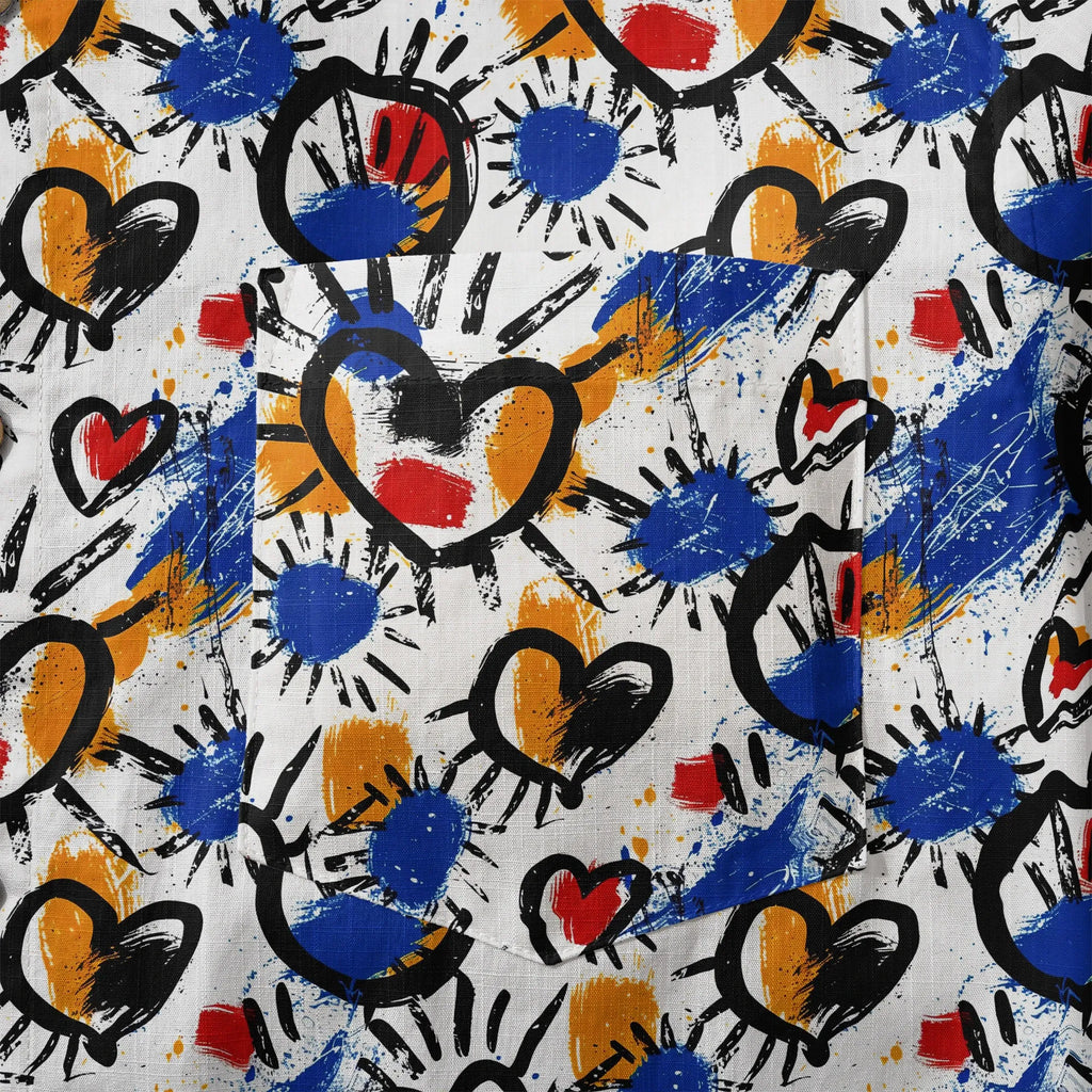 LeosWare® Men's Hawaiian Shirt Short Sleeve Button-up 100% Cotton White Aloha Color Clash Heart Mango By Ann