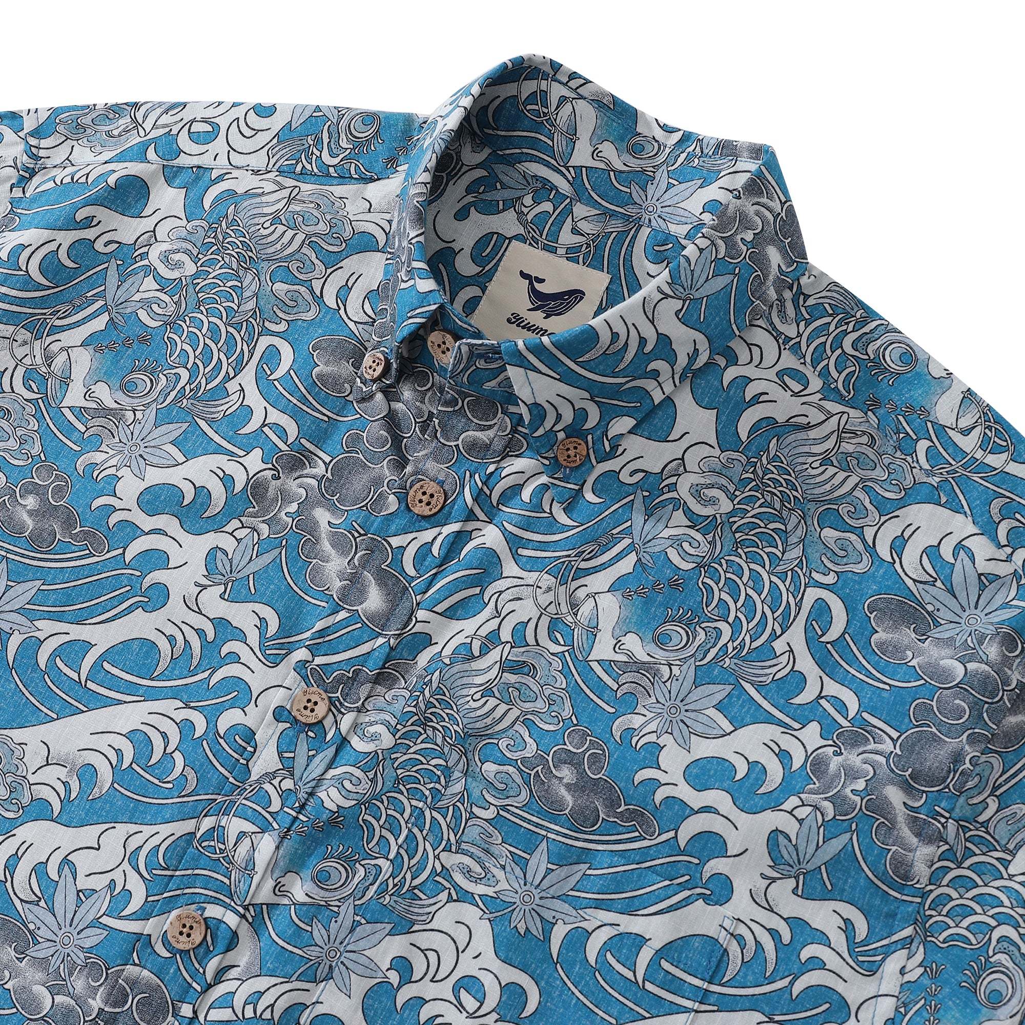 Hawaiian Shirt For Men Koi Waves Button-down Shirt Short Sleeve 100% Cotton Shirt By Cigar