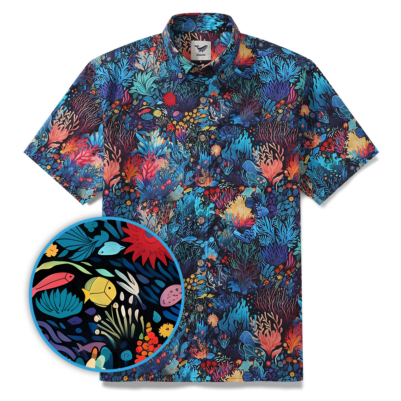 Best Hawaiian Shirt For Men 100% Cotton Blue Short Sleeve Button-down Shirt Marine Plants Shirt By Sun