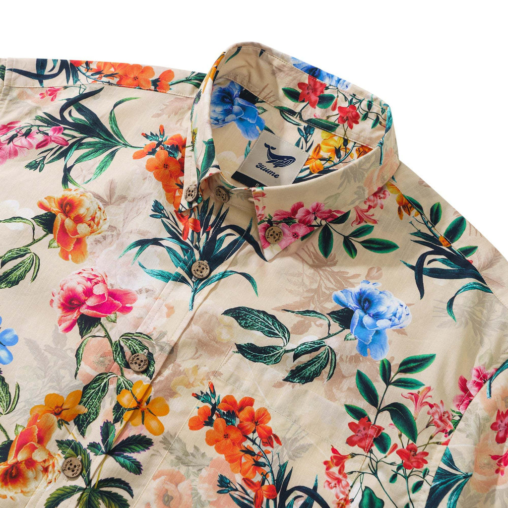 Yiume 1930s Floral Hawaiian Shirt Mens 100% CottonShort Sleeve Button-down Aloha Shirt Floral Radiance By Susie