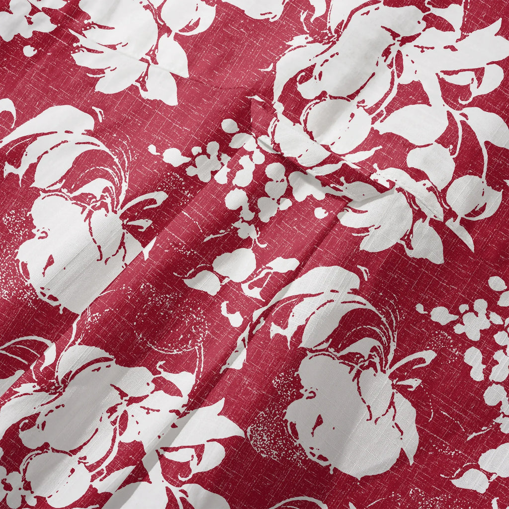 LeosWare® Flower Men's Hawaiian Shirt Short Sleeve Button-up 100% Cotton Red Aloha Crimson Blossom Harmony By Ann