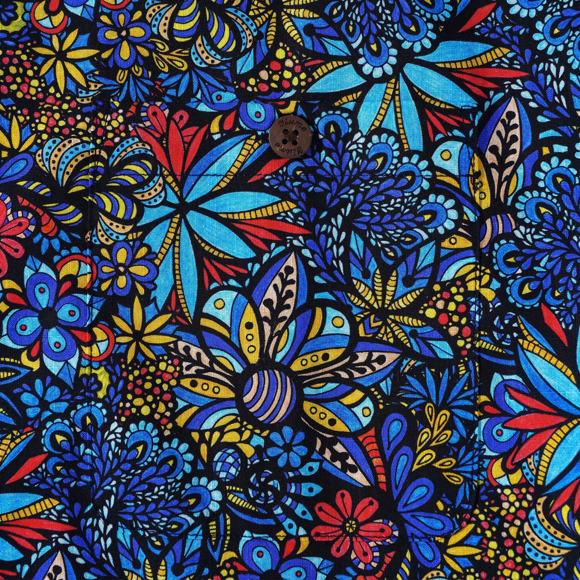 Men's Hawaiian Shirt Short Sleeve Camp Collar 100% Cotton Blue Aloha TALAVERA BOUQUET By Lori Anne McKague
