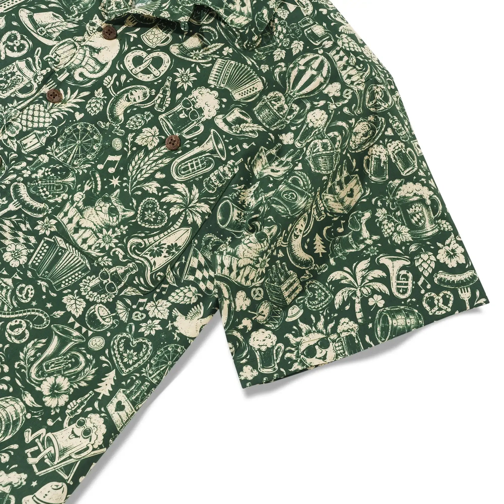 Men's Hawaiian Shirt Short Sleeve Camp Collar 100% Cotton Green Aloha Vintage Beer Festival Cheer - Green By Cigar