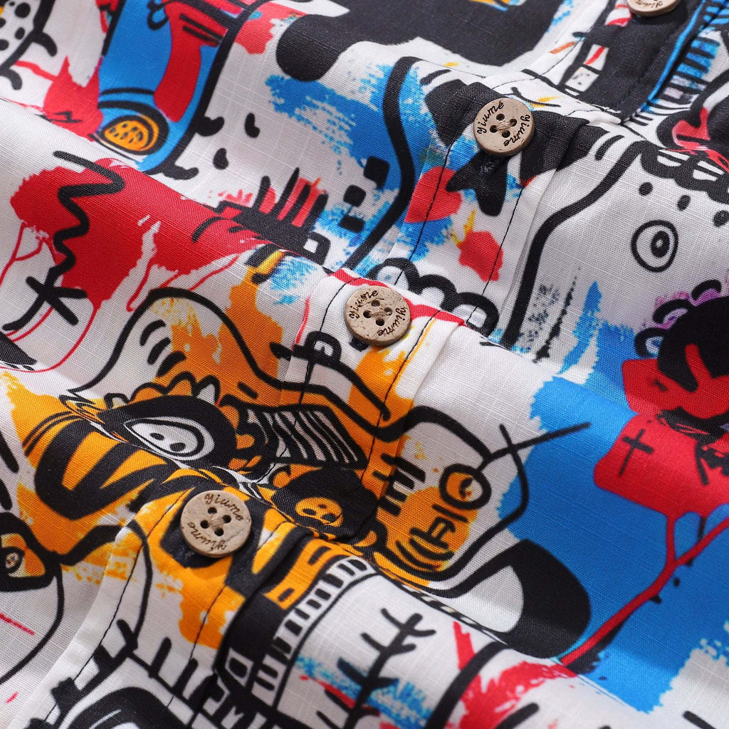 Hawaiian Shirt For Men Halloween Doodles Button-down Shirt Short Sleeve 100% Cotton Shirt By Sun