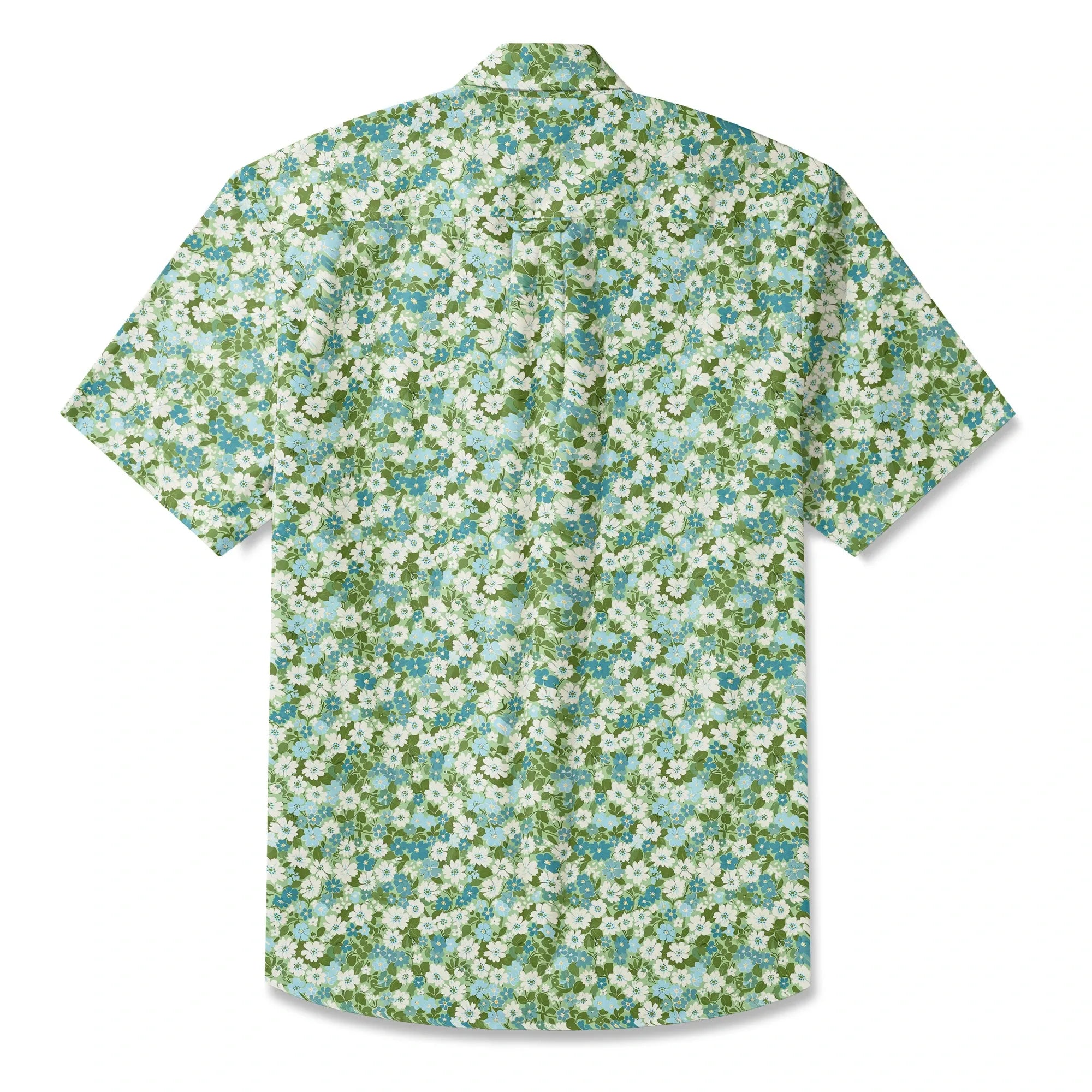 LeosWare® Flower Men's Hawaiian Shirt Short Sleeve Button-up 100% Cotton Green Aloha Fresh Blooms By Ann