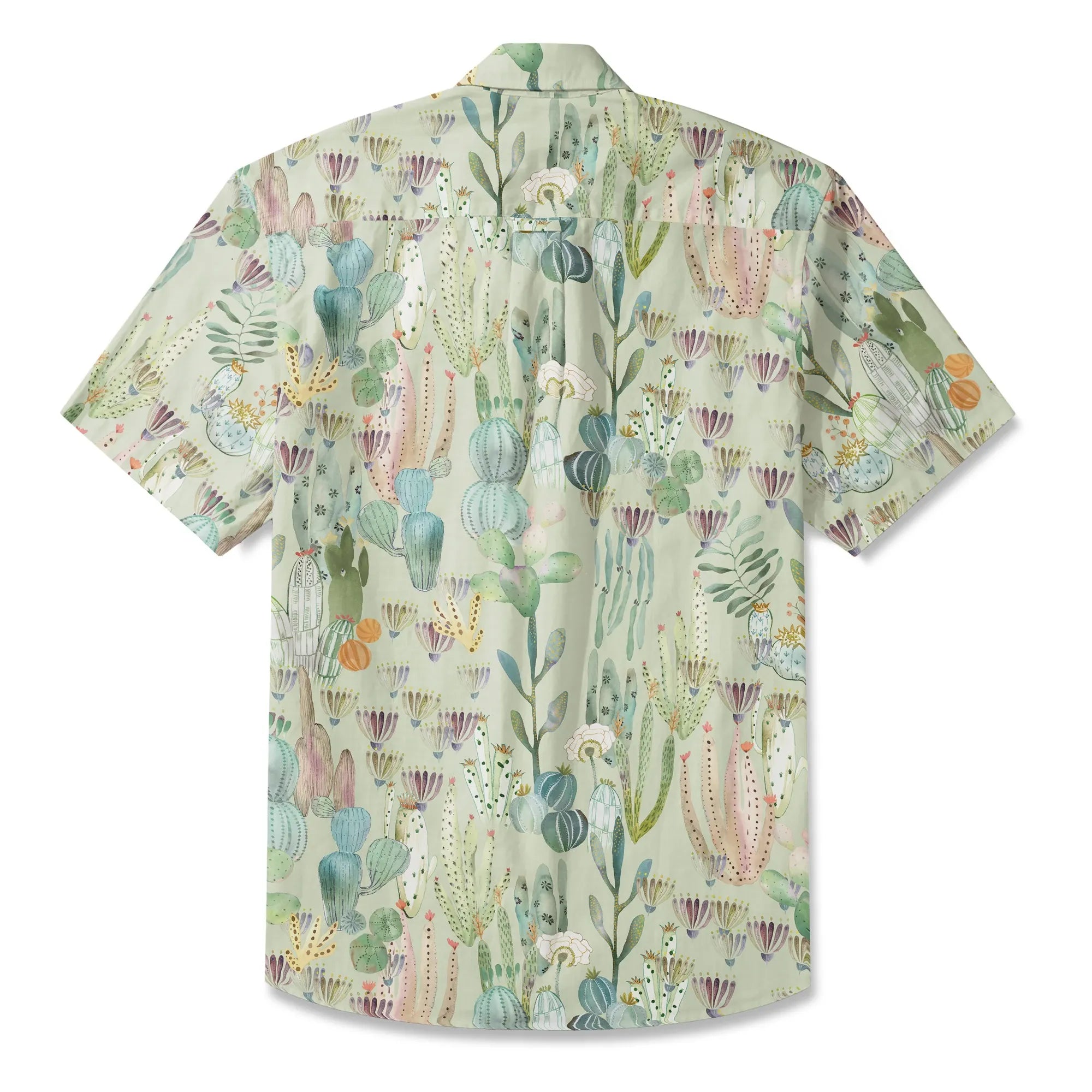 LeosWare® Men's Hawaiian Shirt Short Sleeve Button-up 100% Cotton Green Aloha Cactus Paradise By Huan huan