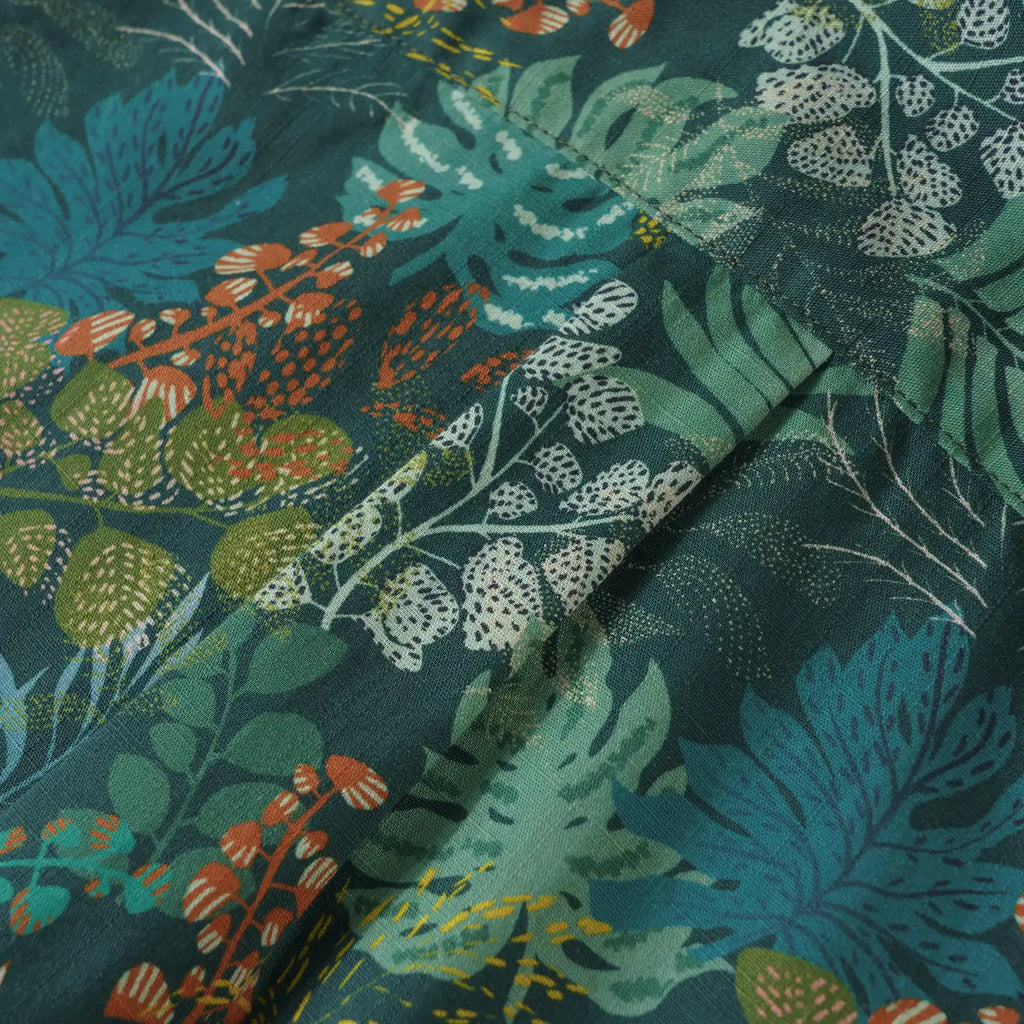 Men's Hawaiian Shirt Short Sleeve Button-down 100% Cotton Green Shirt Aloha Tropical Night Emerald Leaves By Annick