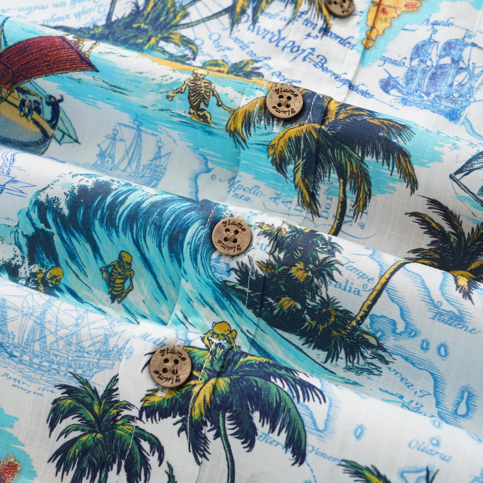Men's Hawaiian Shirt Short Sleeve Button-down 100% Cotton Blue Aloha Ocean Dreamer By DUDU