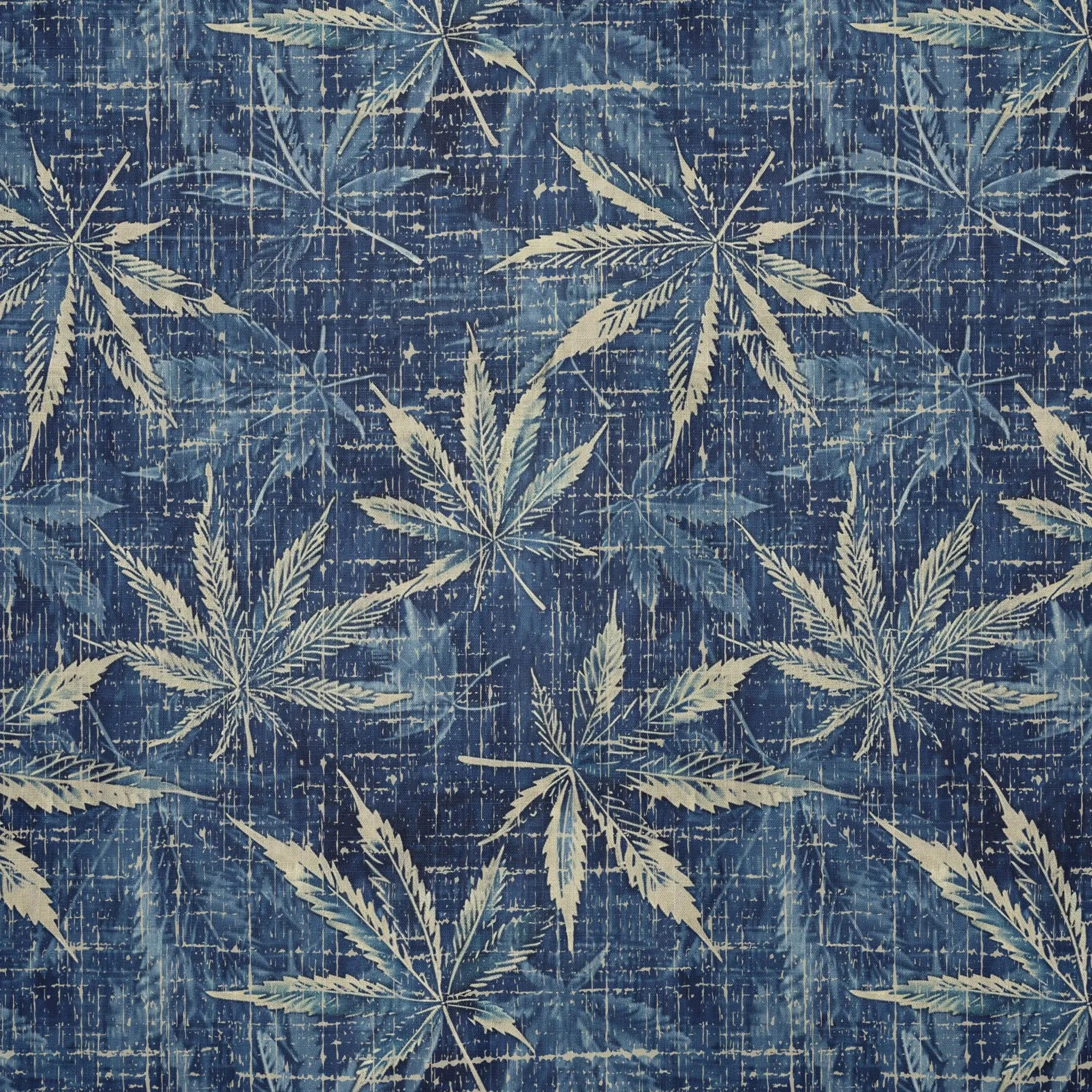 LeosWare® Men's Leaf Hawaiian Shirt Short Sleeve Button-up 100% Cotton Blue Aloha Indigo Blue Linen Leaf Pattern By Ann