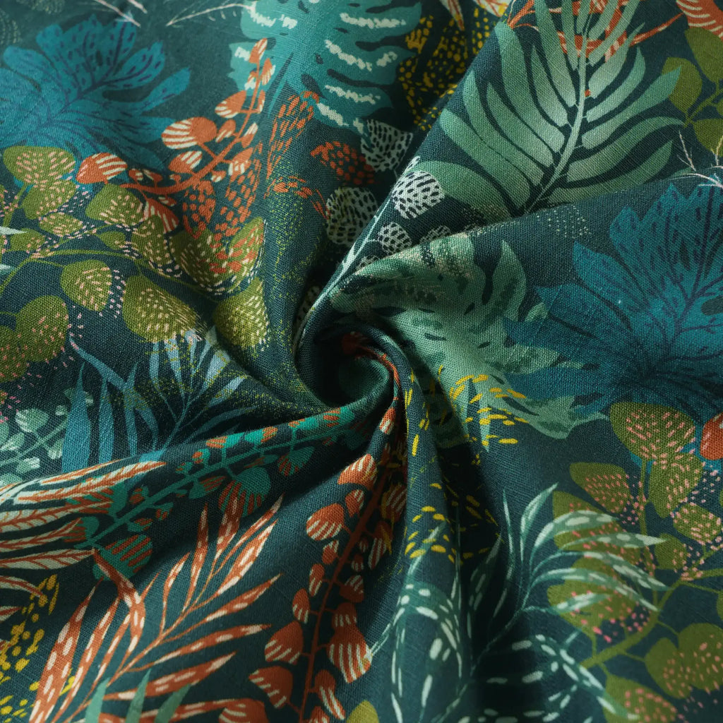 Men's Hawaiian Shirt Short Sleeve Button-down 100% Cotton Green Shirt Aloha Tropical Night Emerald Leaves By Annick