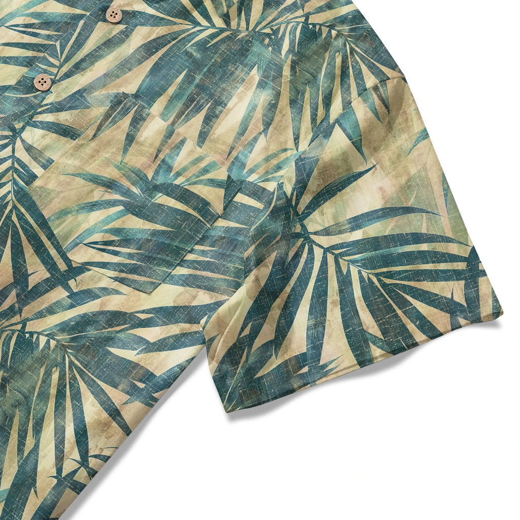 LeosWare® Men's Hawaiian Shirt Short Sleeve Button-up 100% Cotton Green Aloha Vintage Palm By Ann