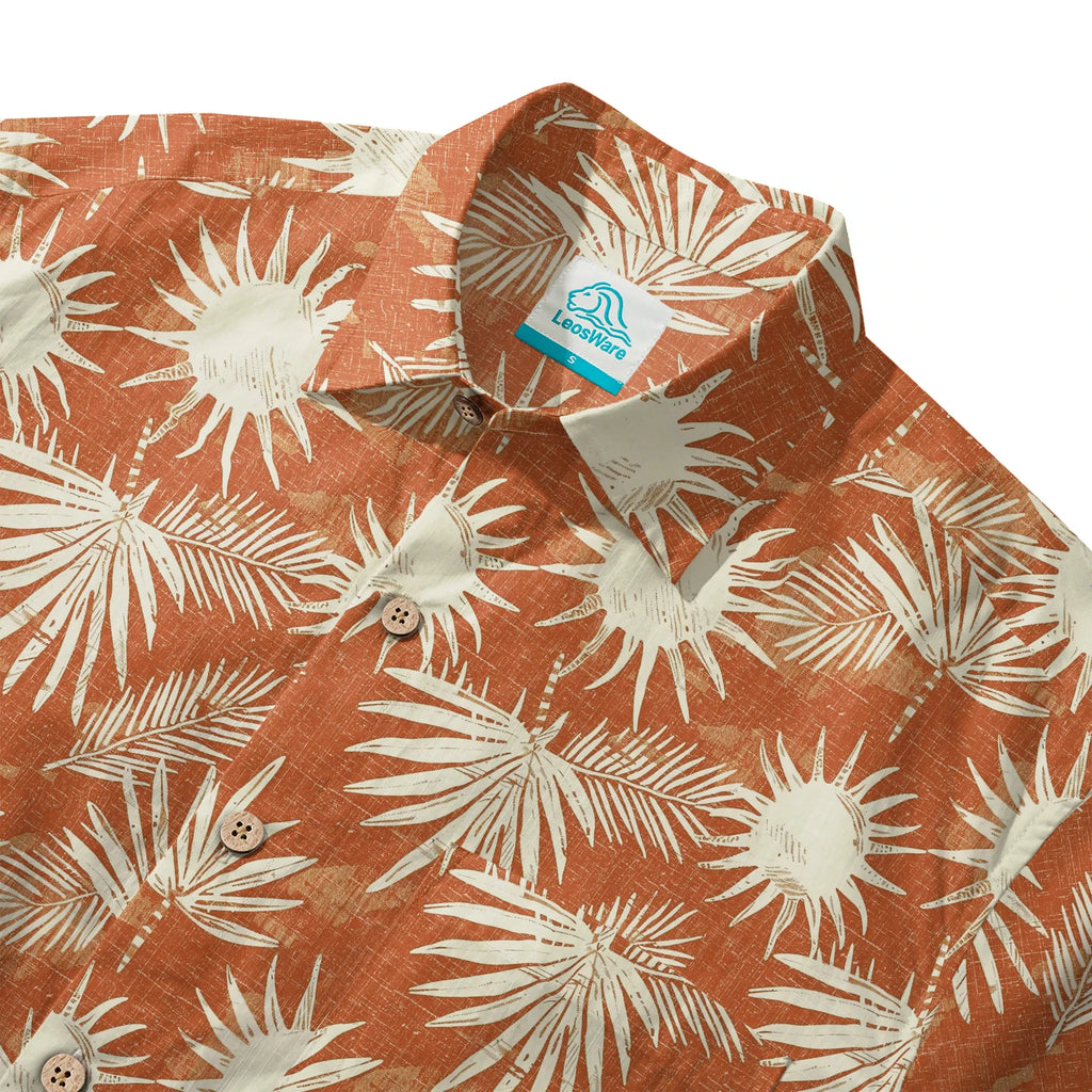 LeosWare® Men's Hawaiian Shirt Short Sleeve Button-up 100% Cotton Orange Aloha Orange Brown Coconut Shadow By Ann