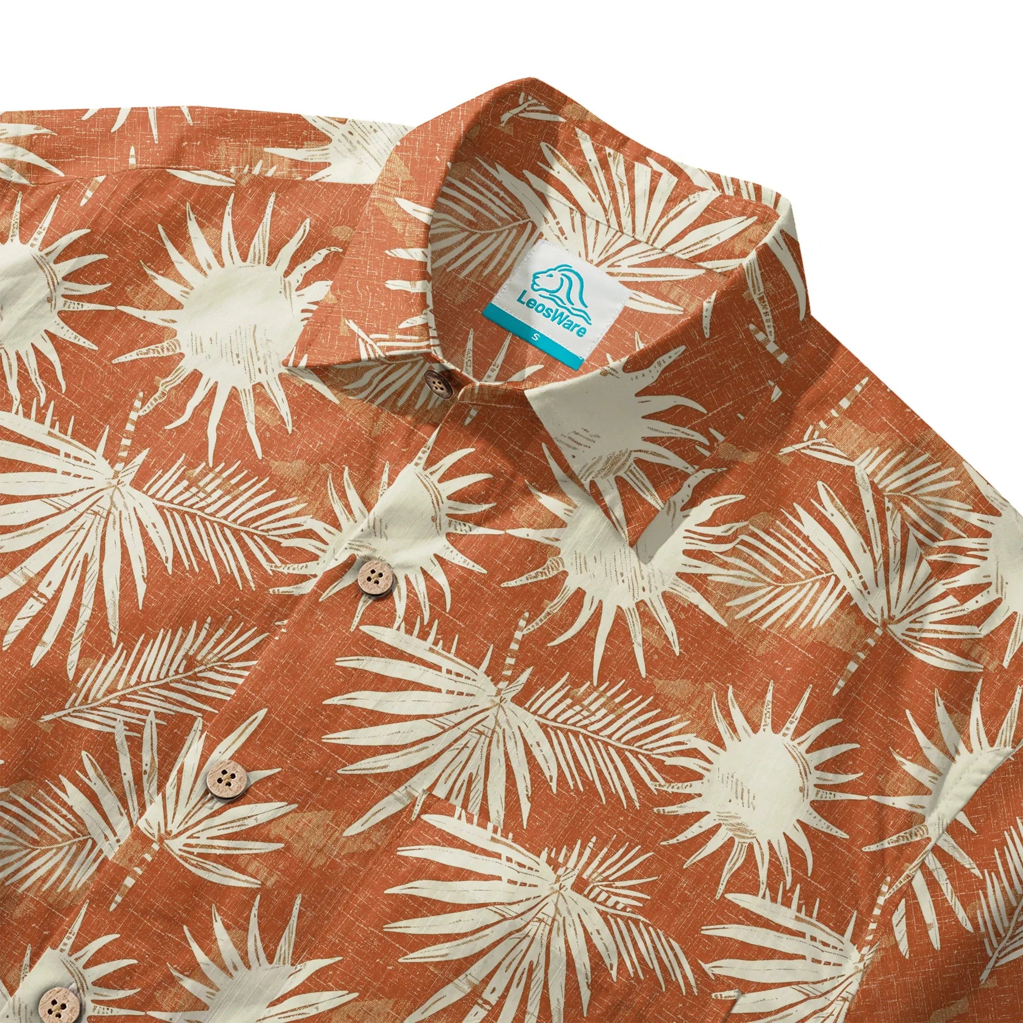 LeosWare® Men's Hawaiian Shirt Short Sleeve Button-up 100% Cotton Orange Aloha Orange Brown Coconut Shadow By Ann