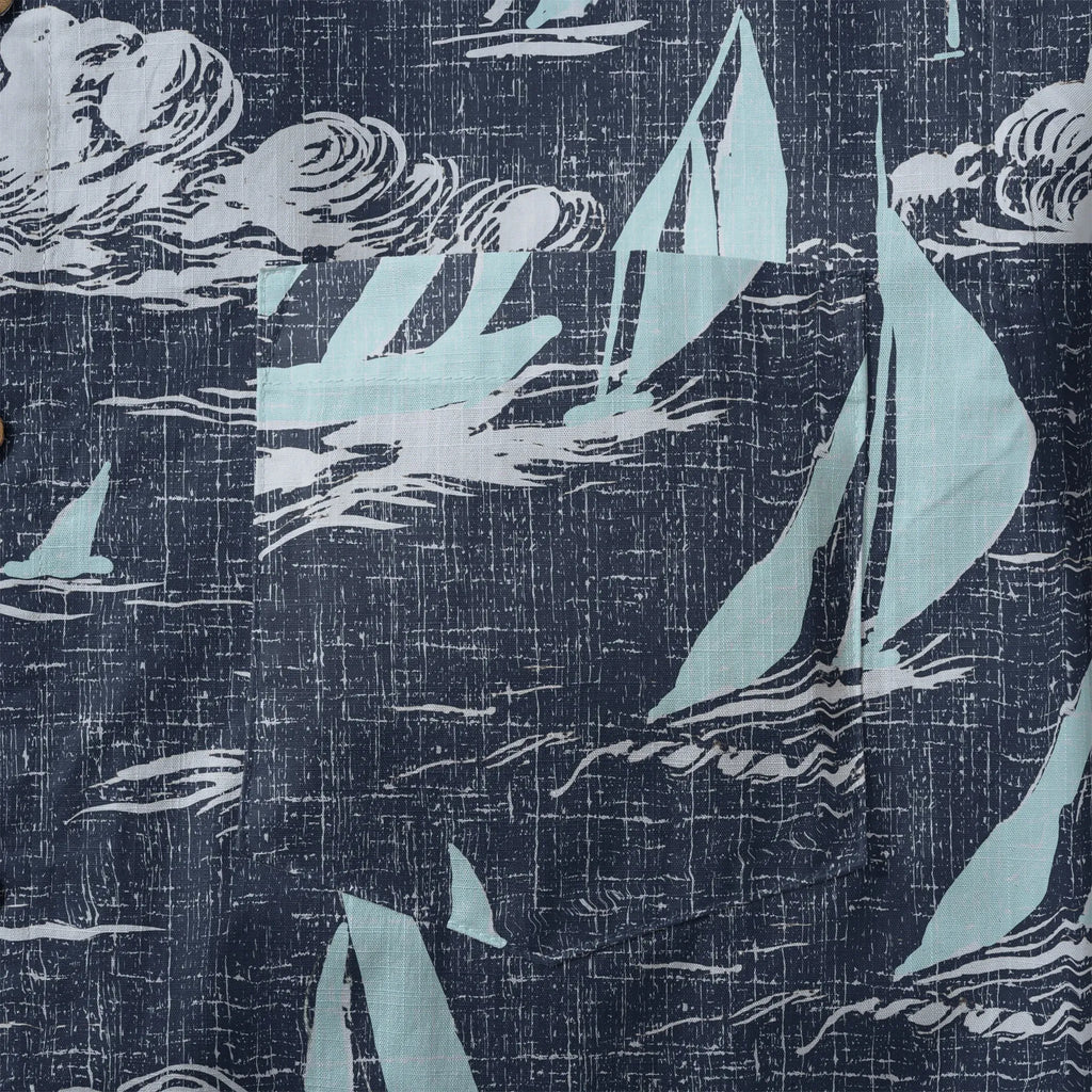 LeosWare® Sailboat Men's Hawaiian Shirt Short Sleeve Button-up 100% Cotton Blue Aloha Sailing To The Horizon By Ann