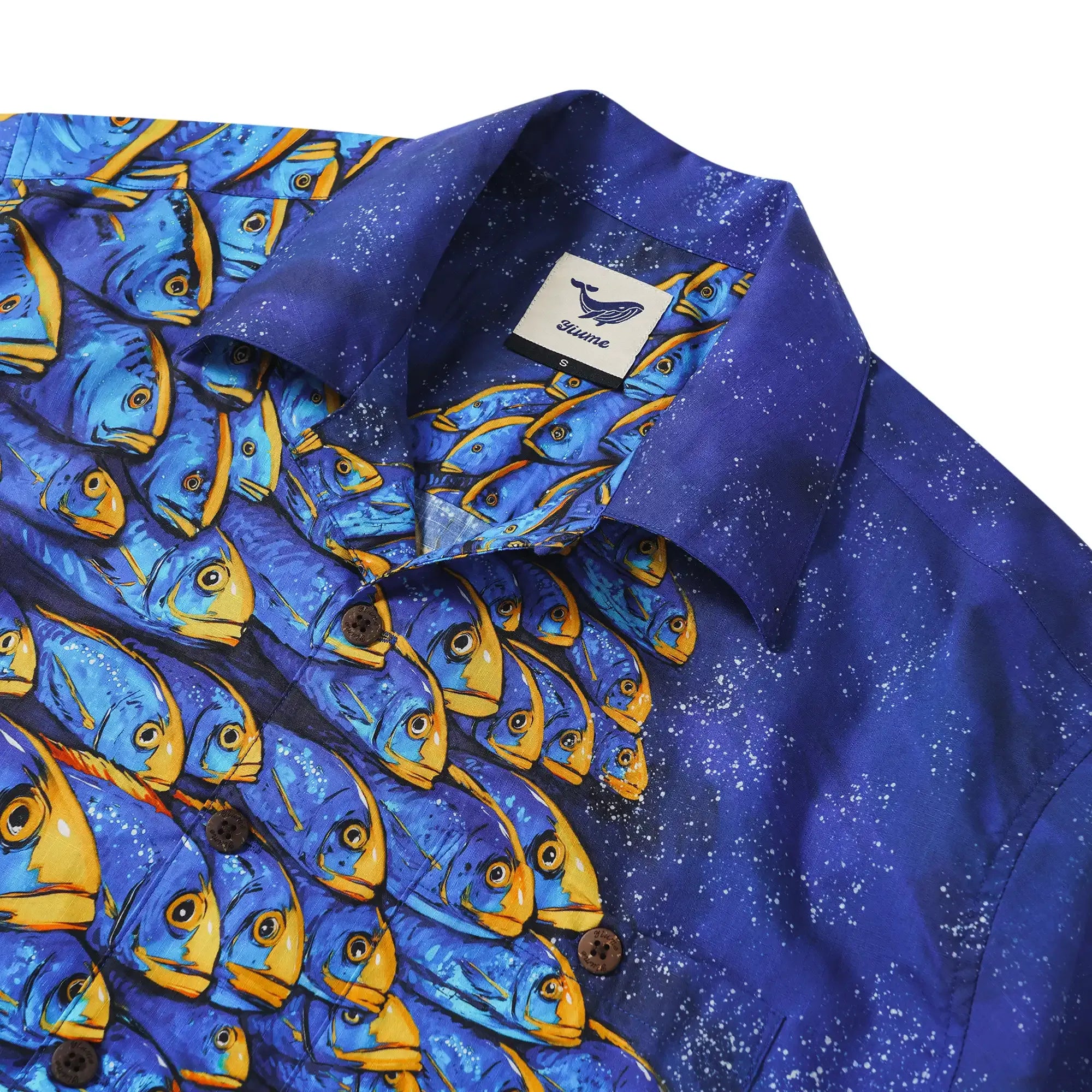 Men's Hawaiian Shirt Short Sleeve Camp Collar 100% Cotton Blue Aloha Ocean Fish Symphony By DUDU
