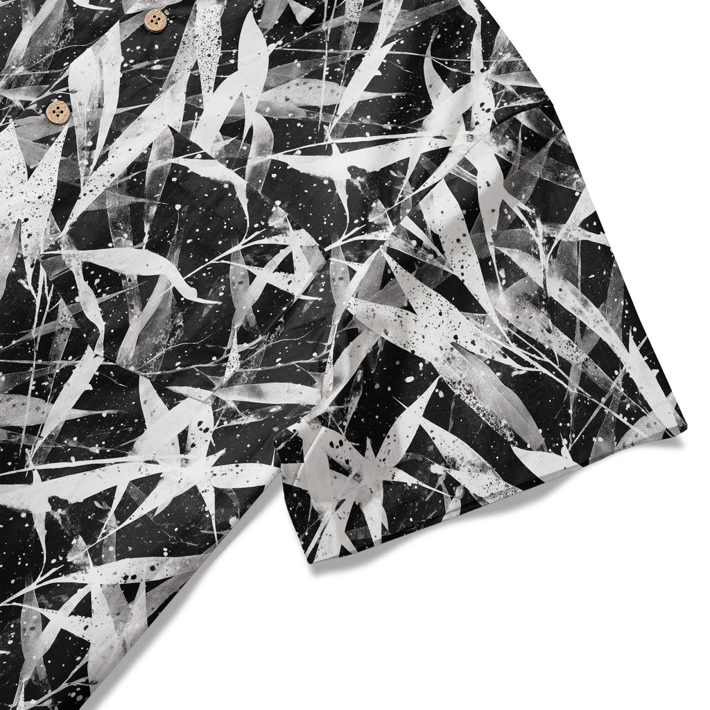 LeosWare® Men's Hawaiian Shirt Short Sleeve Button-up 100% Cotton Black Aloha Snow Falling Among The Bamboo By Ann