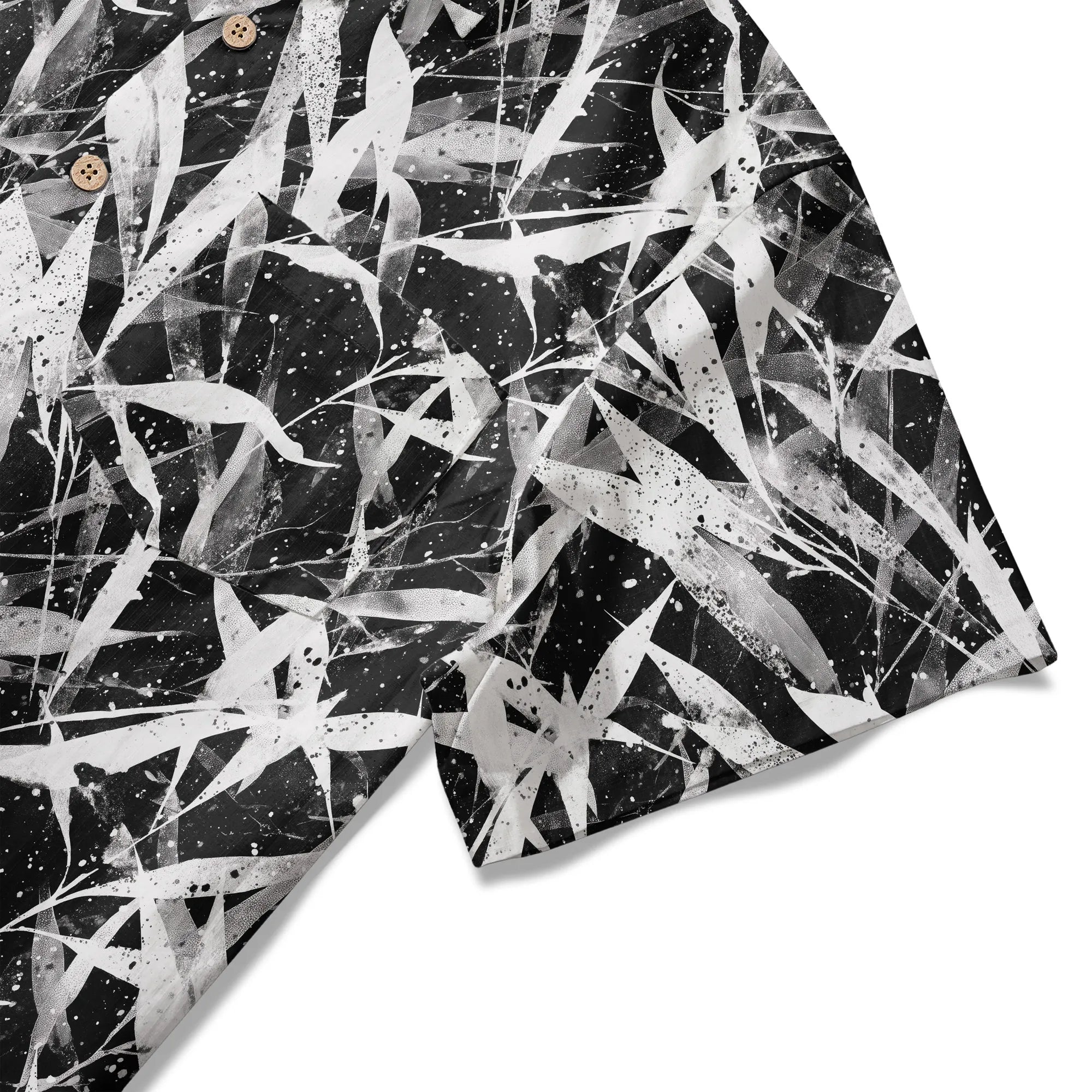 LeosWare® Men's Hawaiian Shirt Short Sleeve Button-up 100% Cotton Black Aloha Snow Falling Among The Bamboo By Ann